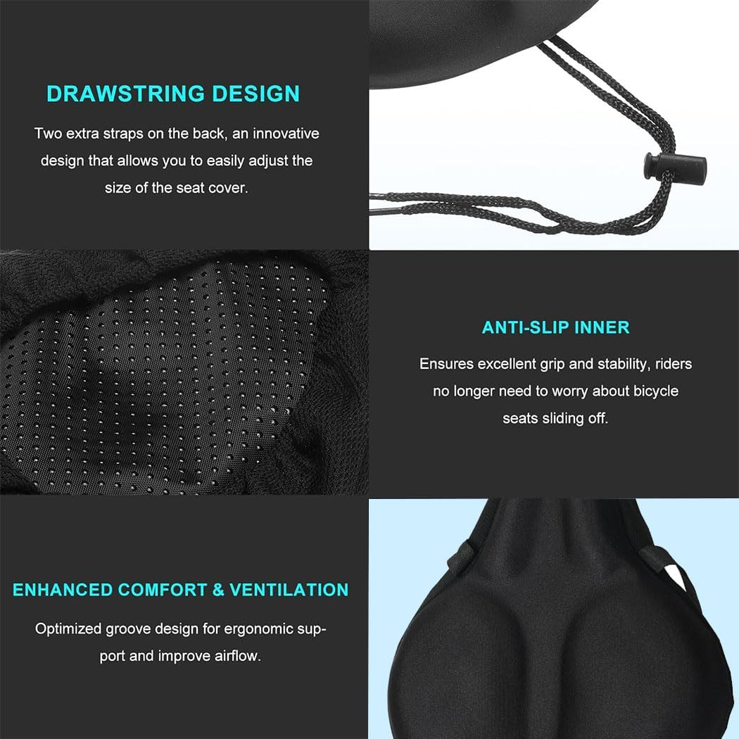 Bike Seat Cushion, Padded Gel Bike Seat Cover for Men & Women, Wide Comfortable Exercise Bike Seat Cushion Cover, Soft for Spin Indoor Outdoor Cycling Class Mountain Stationary Bikes