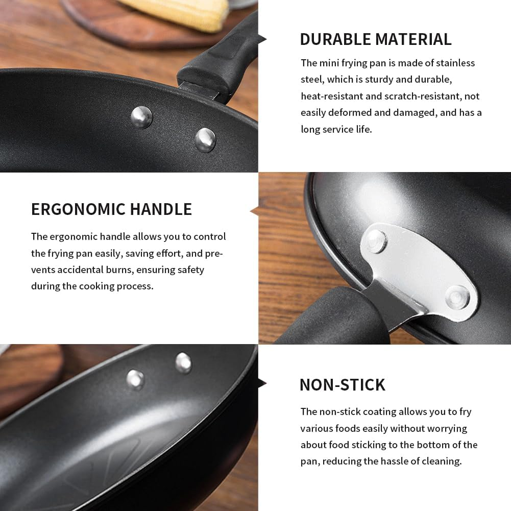 Non Stick Omelette Mini Frying Pan Easy Clean Fish round with Handle Stainless Steel Ergonomic image number 1