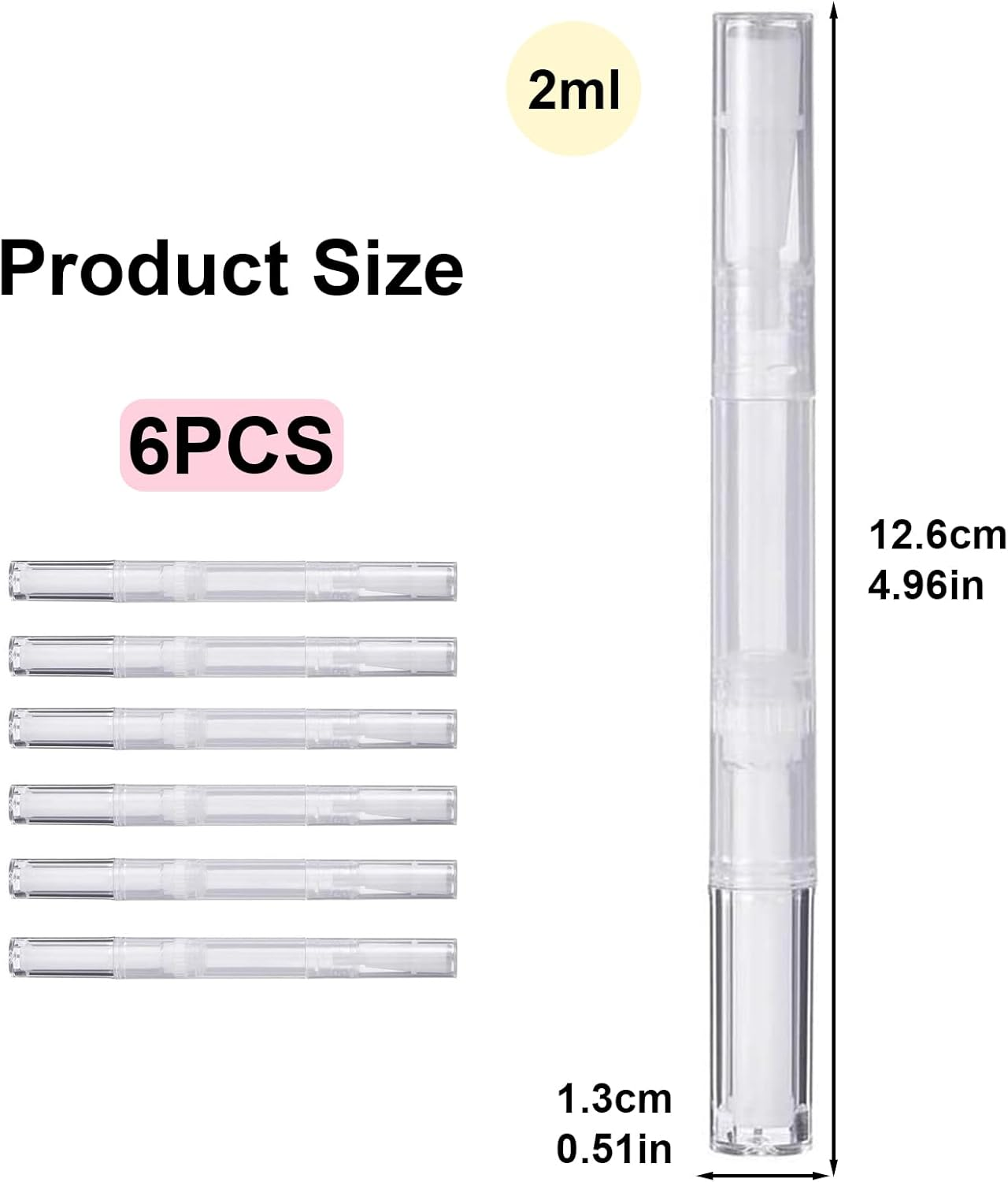 Agwenkui Transparent Twist Pens, 6 Pack 2 Ml Disposable Nail Twist Pens - Empty Cuticle Oil Pen with Fine Brush Tip for Liquid Nails Application and Cuticle Care Refillable Cosmetic Container Pen
