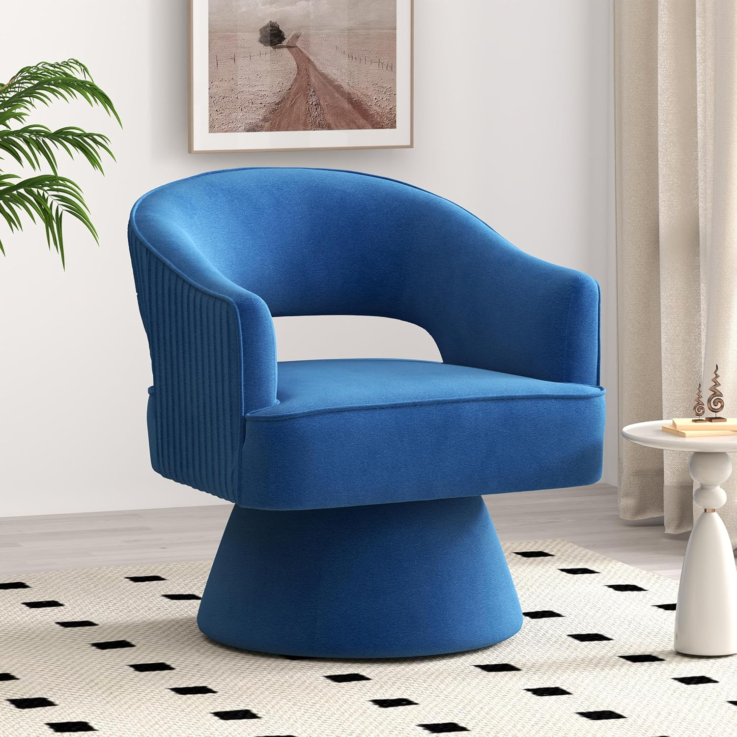 Mid Century Modern Swivel Accent Chair, 360 Degree Swivel Barrel Chair, Upholstered Lounge Chair Comfy Vanity Chair, Striped Velvet Armchair for Living Room Sofa, Bedroom, Reading Room(Gray)