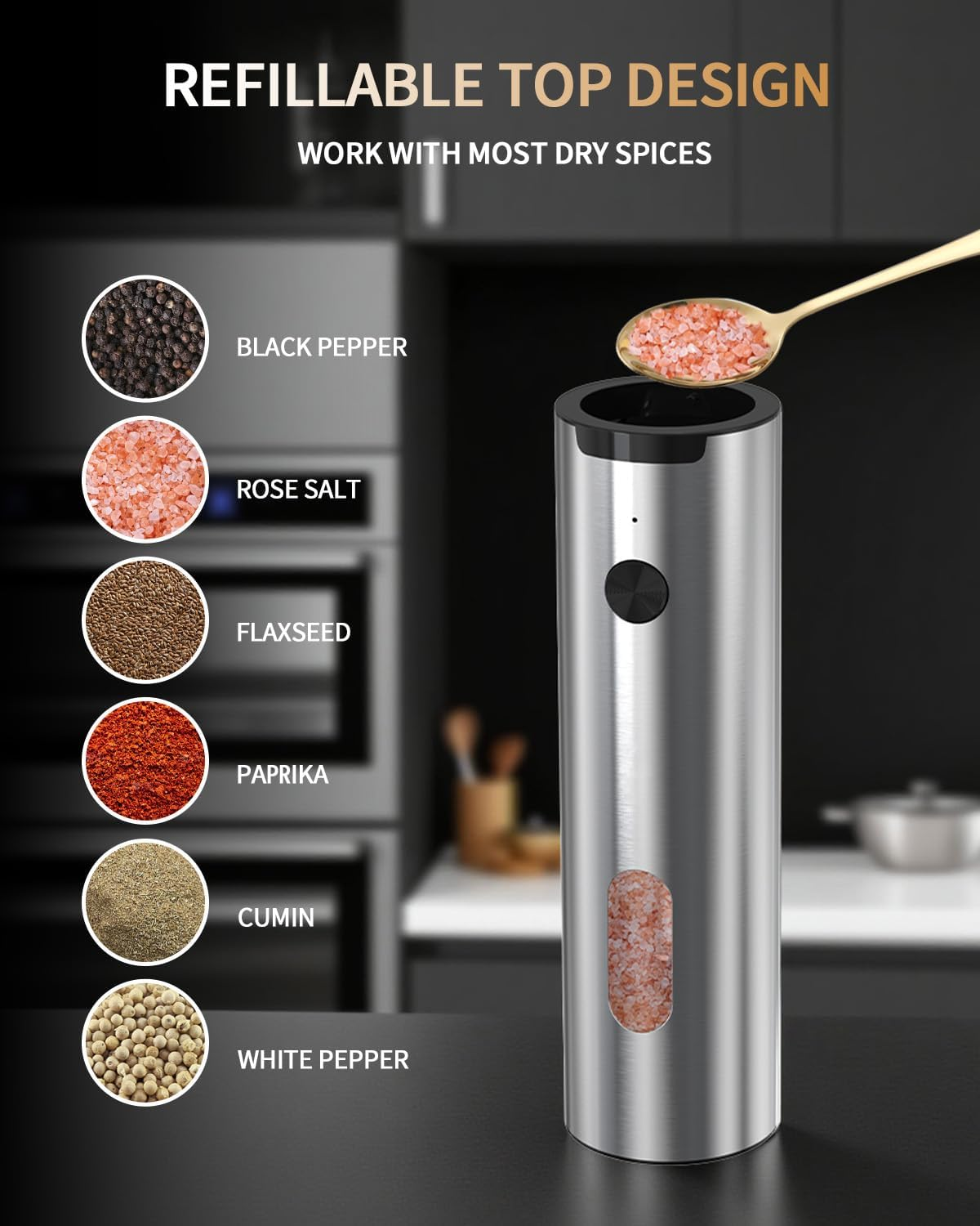 CIRCLE JOY Electric Salt and Pepper Grinder Set with USB Charging Base, Adjustable Coarseness, 110Ml Large Capacity, Stainless Steel Pepper Grinder, Silver