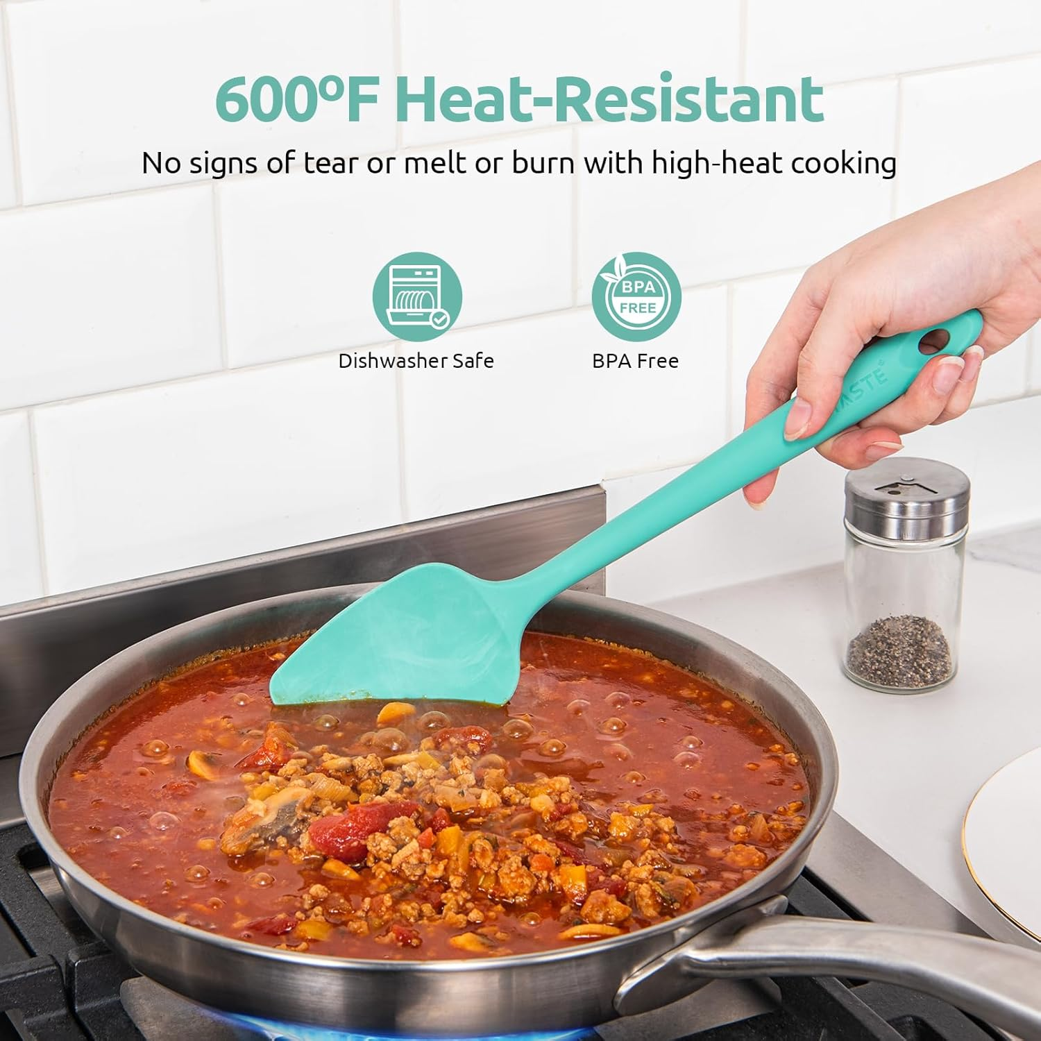 315℃ Heat Resistant Silicone Spatula: U-Taste High Heat Proof Flexible Bpa-Free Non-Stick Bowl Scraper, Seamless Rubber Kitchen Utensils for Baking Cooking Mixing Cookware Set of 4 (Teal/Aqua Sky) image number 4