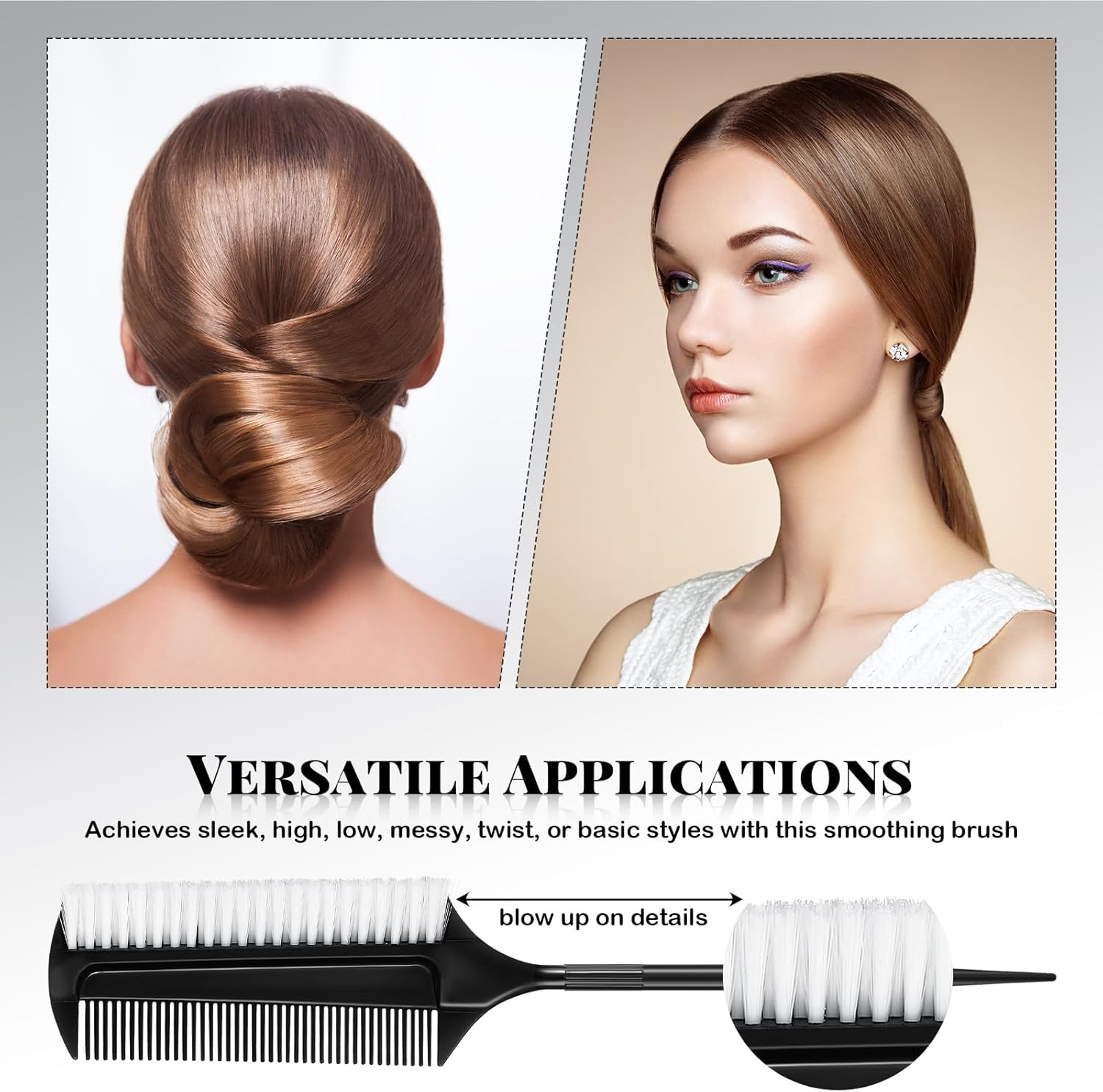 2 Pcs Black Smoothing and Sectioning Brush Set - Double-Sided Comb for Edge Teasing, Parting, and Ballroom Dancing Hairstyling image number 3