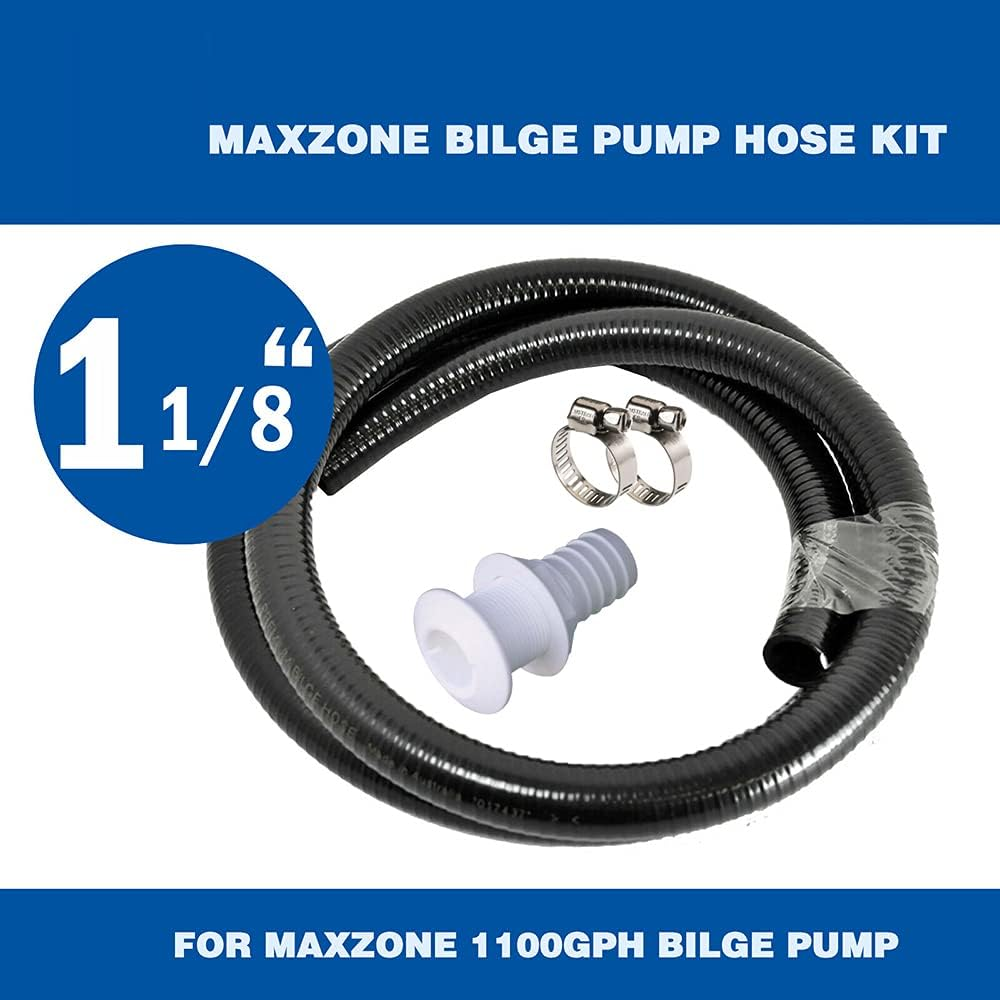 Bilge Pump Installation Kit Bilge Pump Hose 1-1/8-Inch Dia Plumbing Kit | 6 FT Premium Quality Kink-Free Flexible PVC Hose | Includes 2 Clamps and Thru-Hull Fitting image number 3