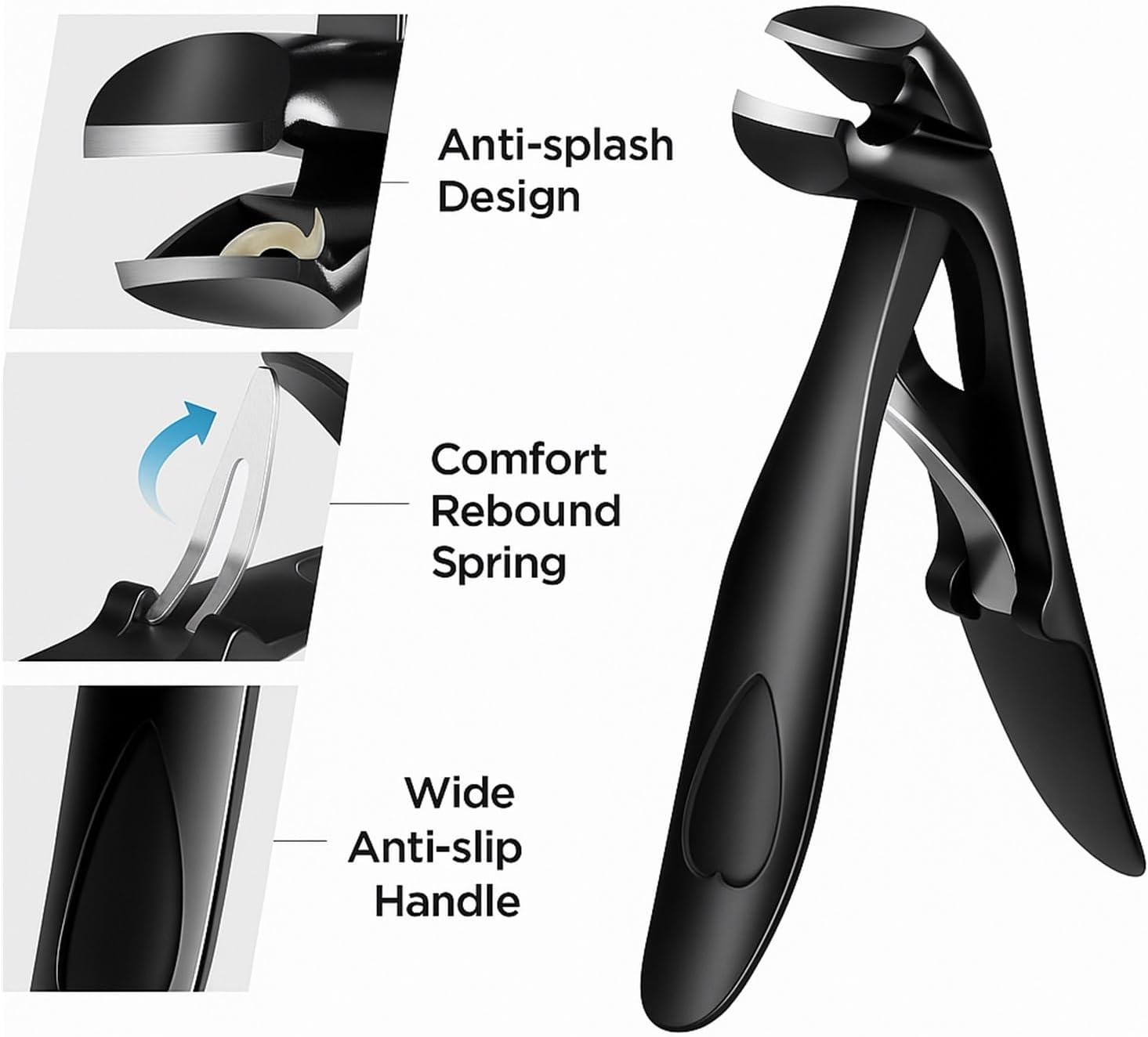 Nail Clippers for Seniors, Wide Jaw Fingernail & Angled Head Toenail Clippers for Thick Nails, Professional German Stainless Steel Heavy Duty Nail Cutter Set for Men, Women & Pregnant, Black image number 2