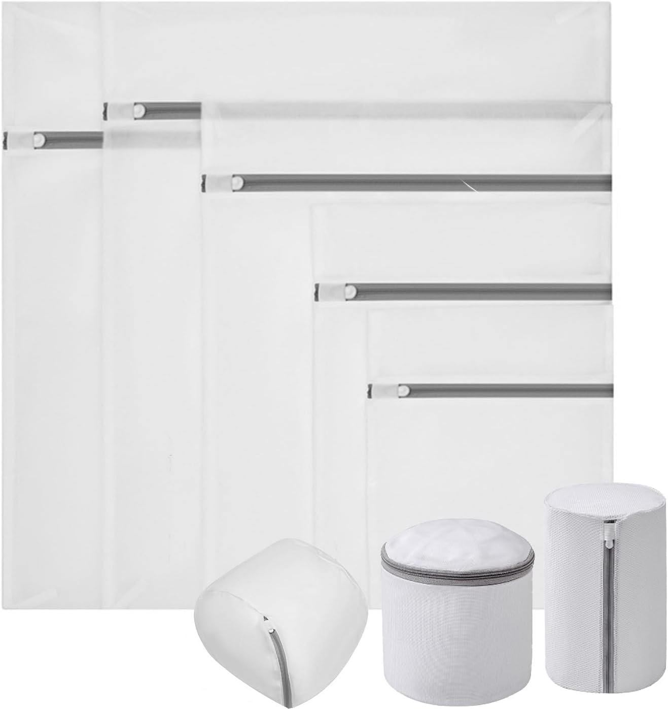 8 Pack Delicates Laundry Bags Mesh Washing Bags for Bras, Socks & Clothing Gentle Wash Organiser for Machine & Travel XL Breathable Mesh (White)