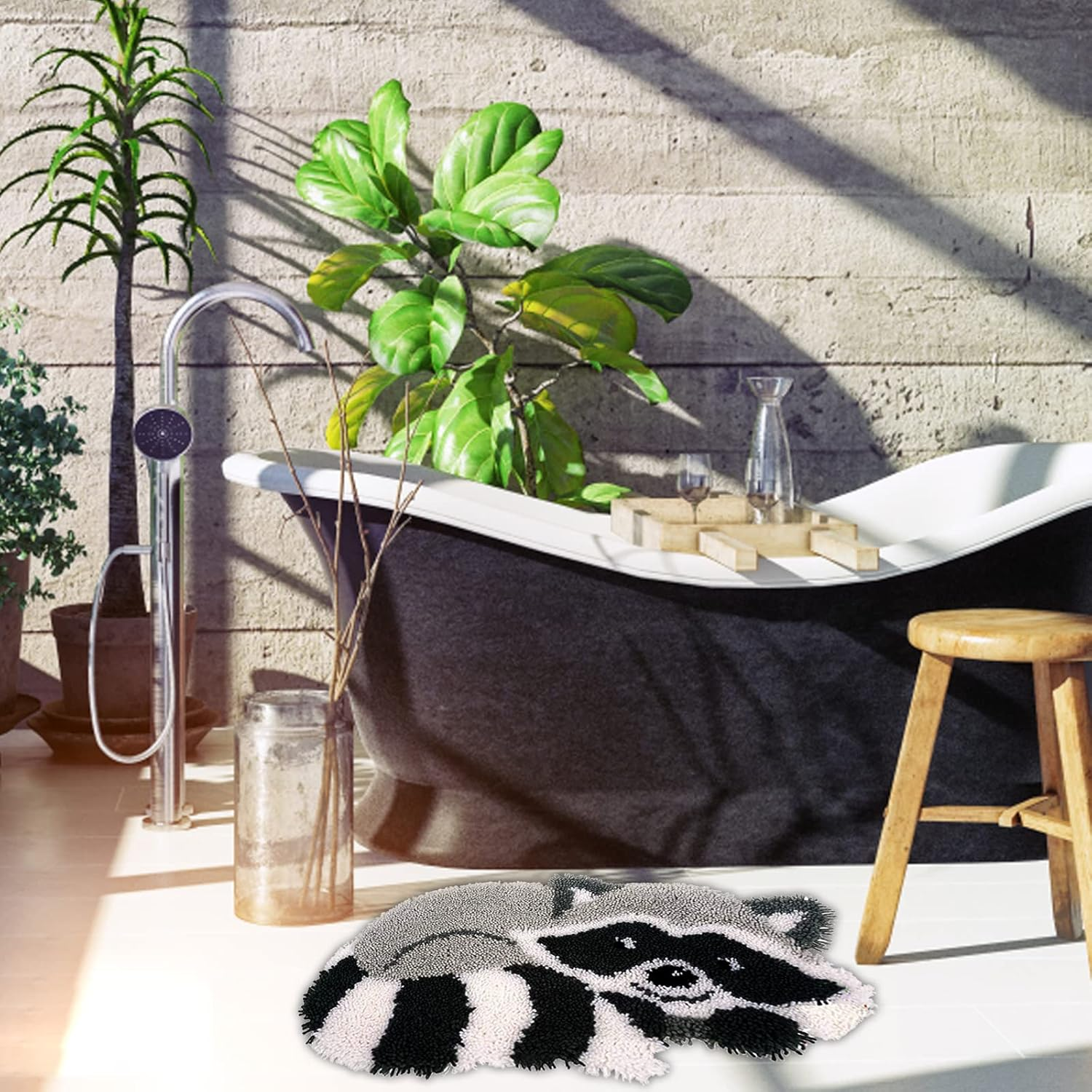 Gift2U Latch Hook Rug Kit for Adults Beginner, 3D Raccoon DIY Handmade Crochet Yarn Kit Animal Pattern Paint Embroidery Cushion for Home Decoration, 20X15 Inch image number 1