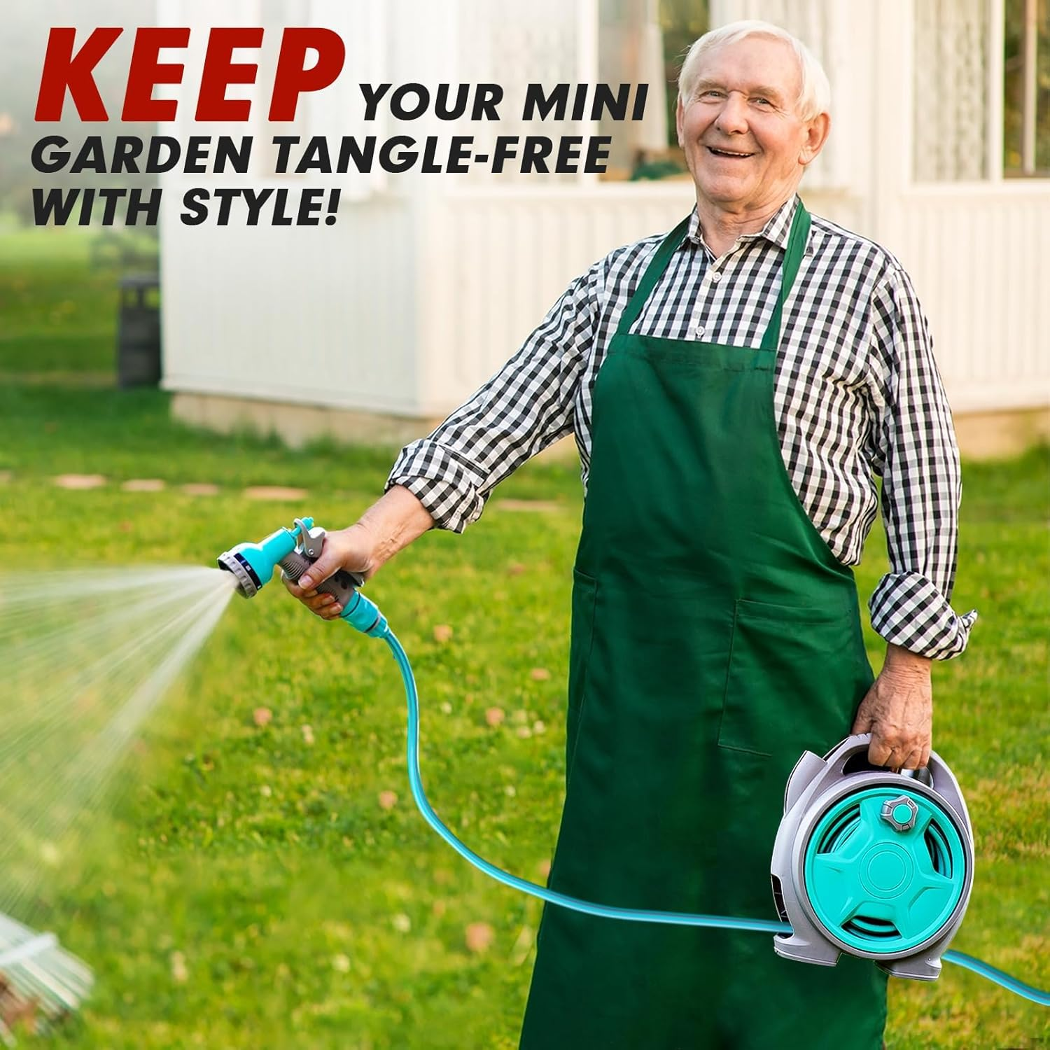 Retractable Garden Hose Reel, 13M+2M, Portable Hose Reel for AU Standard Hose Connection, Any Length Lock/Automatic Slow Return System/180&deg;Swivel Bracket, for Watering Garden, Washing Cars & Pets image number 1