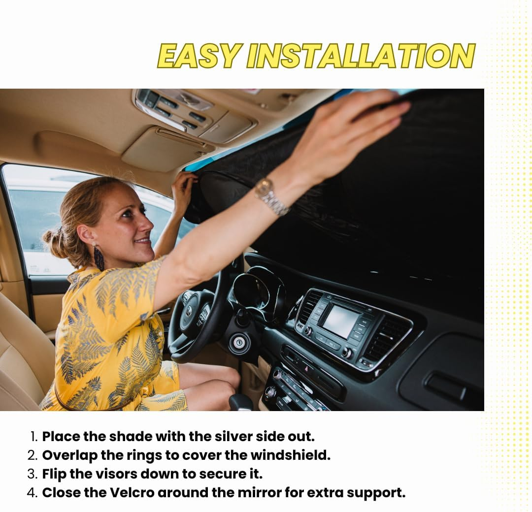 Kinder Fluff Windshield Sun Shade | Oxford Cloth Car Foldable Windshield Sun Cover & 99% UV Rays Block | Car Window Interior Accessories Thicker Sunshades for Windscreen Sun Heat - L+ (164X92Cm)