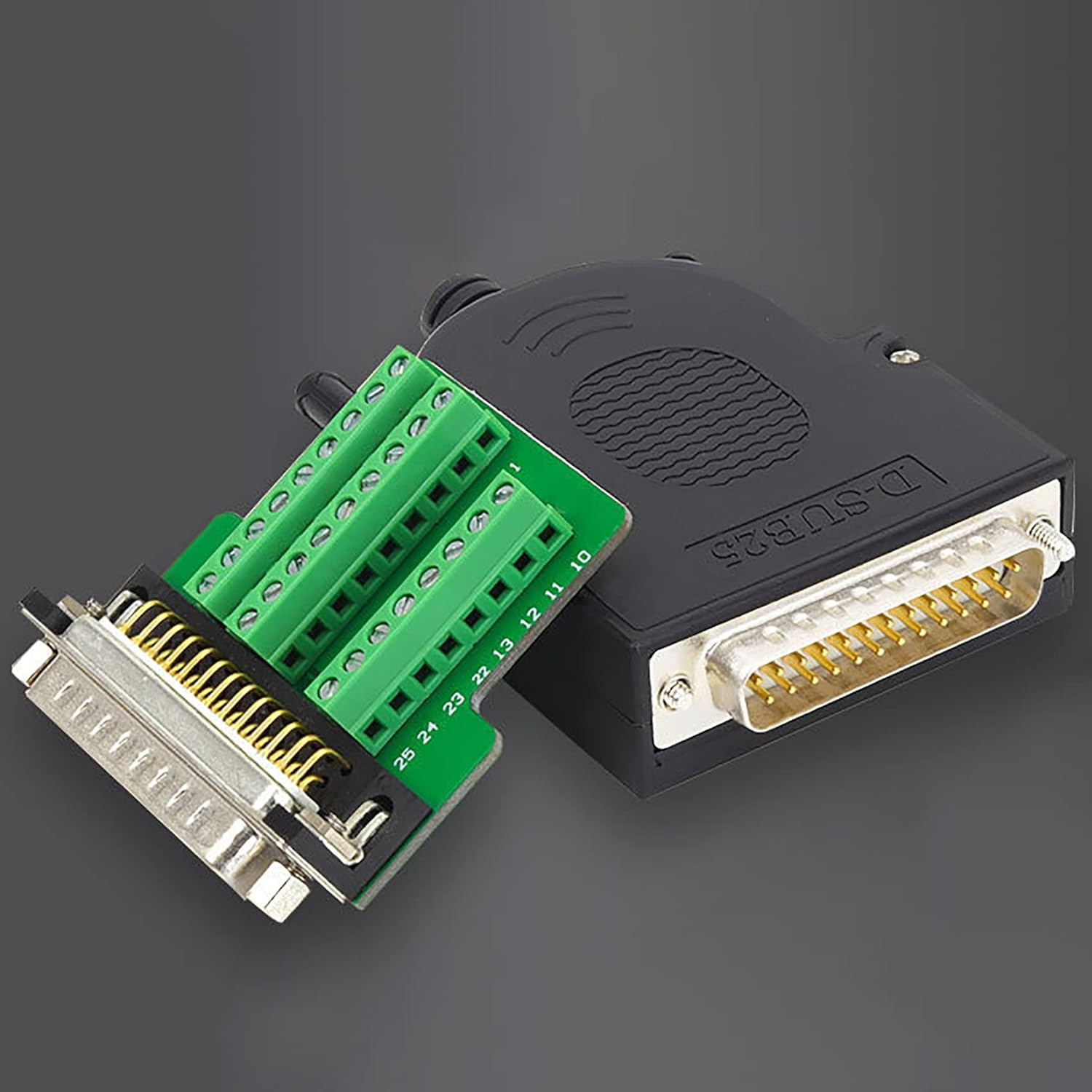 Tunghey DB25 Breakout Board, DB25 Male D-SUB Connector to DB25 Screw Solderless Wiring Terminal Module Breakout PCB Board Kits with Plastic Case (Male) image number 1