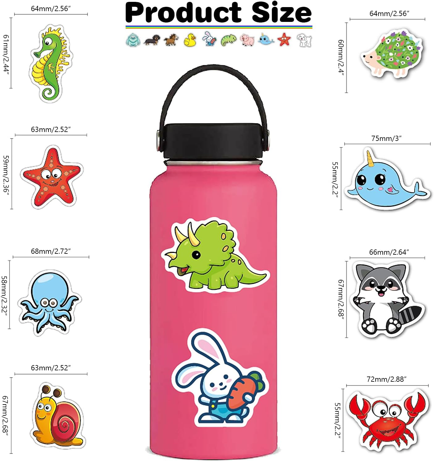 100PCS Cute Animal Stickers for Kids | Waterproof Cartoon Stickers for Water Bottles,Phone, Laptops, Skateboards | Sticker Aesthetic Packs for Girls Teens image number 2