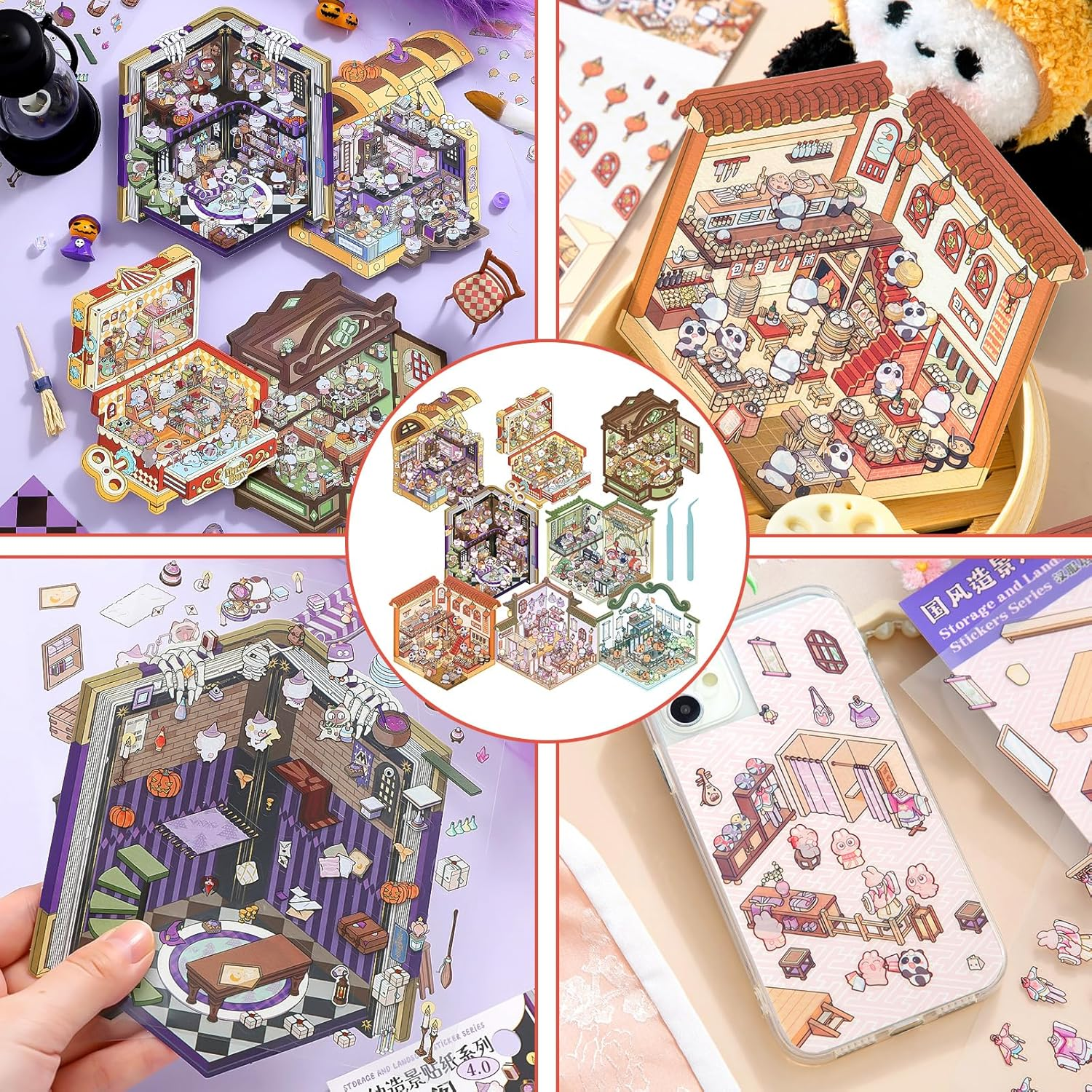 8 Set DIY 3D House Scene Stickers, 2025 New Fun DIY 3D Sticker Scene Make Your Own Mini Room, Cute Cartoon Miniature Scene Sticker Set, 3D House Stickers Quiet Book for Adults Kids Gift image number 6