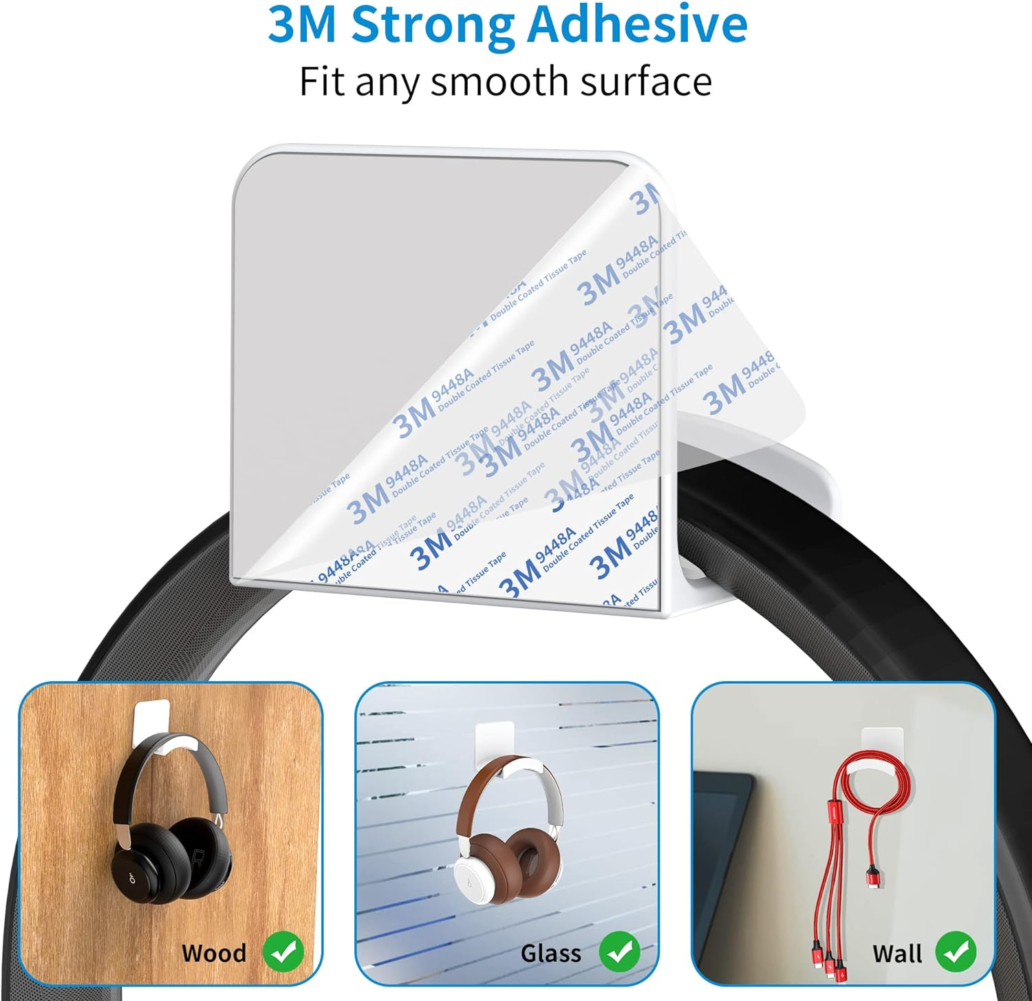 SOKUSIN Headphone Stand Headset Holder - Adhesive Gaming Earphones Hanger, Universal Desk Wall Mount Hook for All Headphone/Controller, Compatible with Beats, Airpods Max,Sony, JBL (White) - Pink-2 Pack image number 4