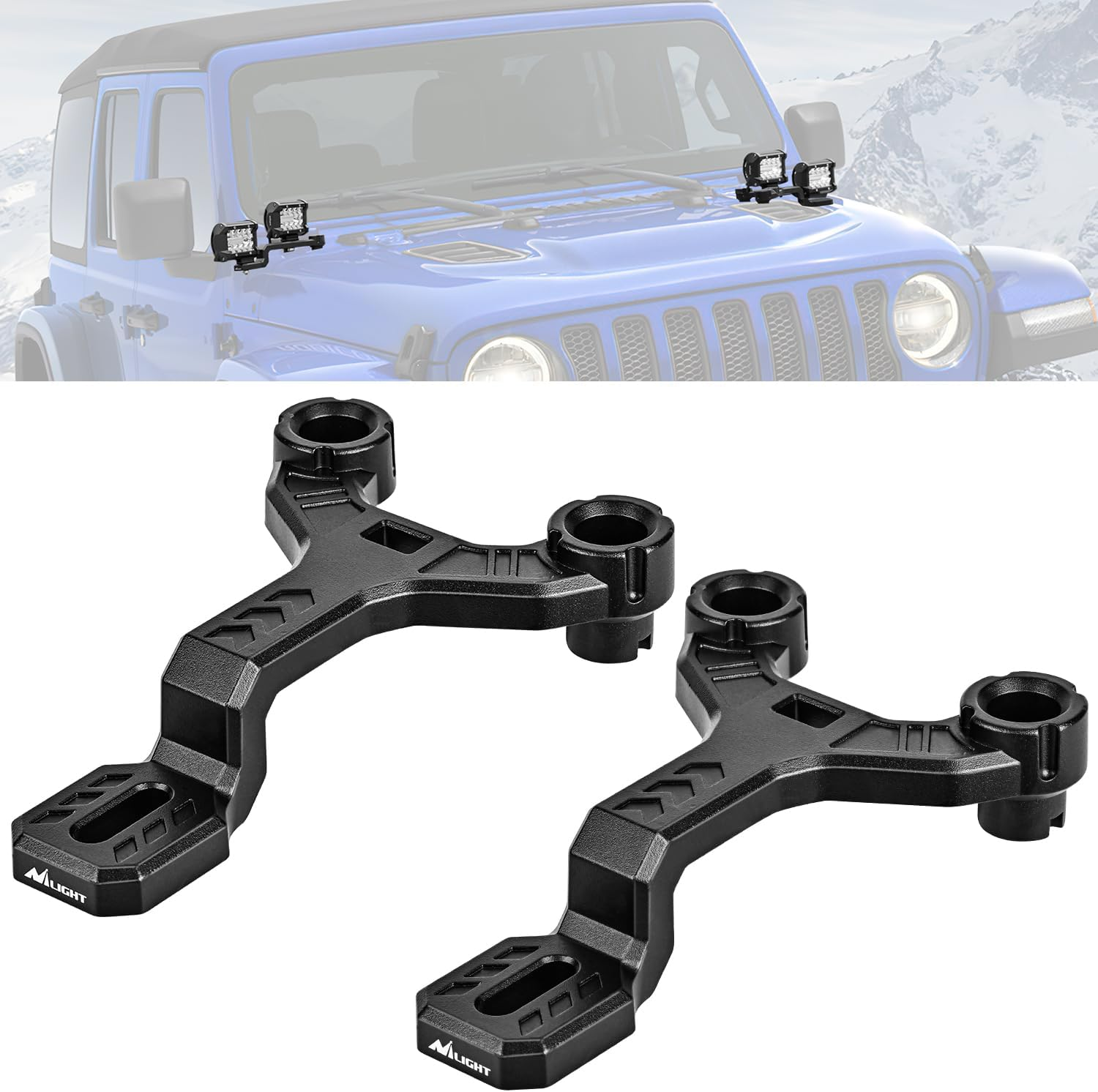 Nilight Light Mounting Bracket Hood Cowl Mount Brackets for Front A-Pillar Auxiliary Offroad LED Pod Light Work Lights on 2018-2023 Jeep Wrangler JL/JLU 2020-2023 Gladiator JT