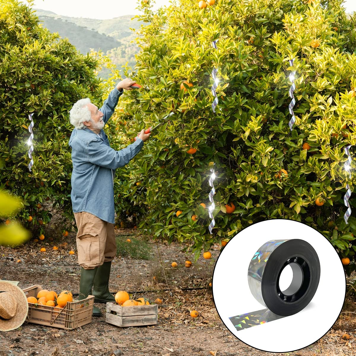 BEZANU Bird Scare Tape, 2.4Cm * 80M Double Sided Holographic Flash Deterrent Reflector for Repelling Animals image number 3