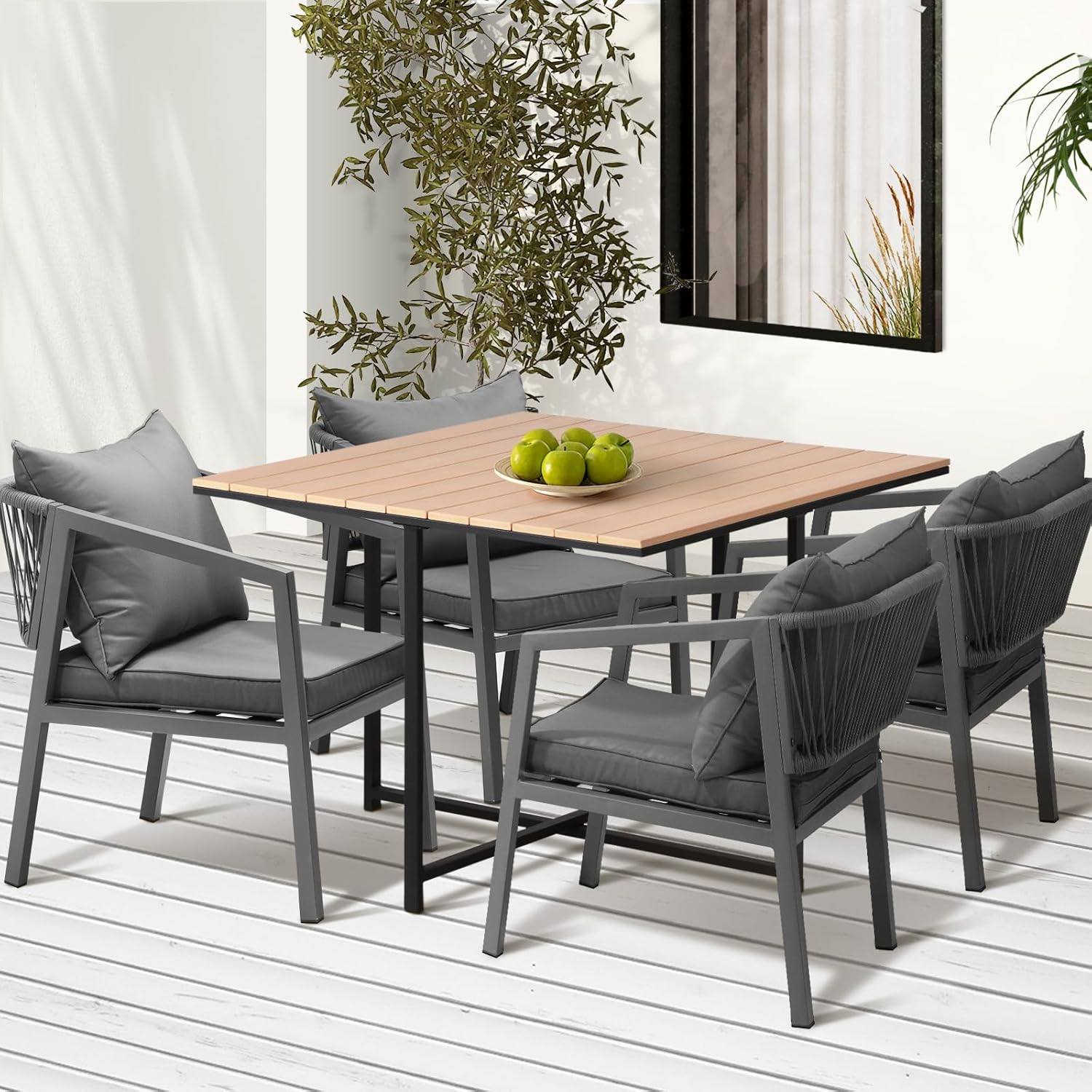 Livsip Outdoor Dining Set 5Pcs Outdoor Furniture Garden Patio Table and Chairs with Cushion