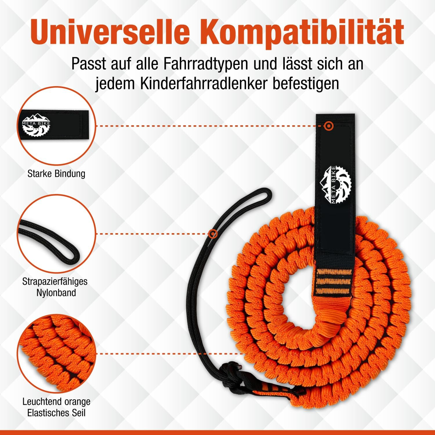 Meta Bike Towkid Bicycle Tow Rope for Children, 2.5 M Tow System, Pull Rope, Traction Rope Pull System Children & Adults, Children'S Bicycle Mountain Bike E-Bike Woom MTB