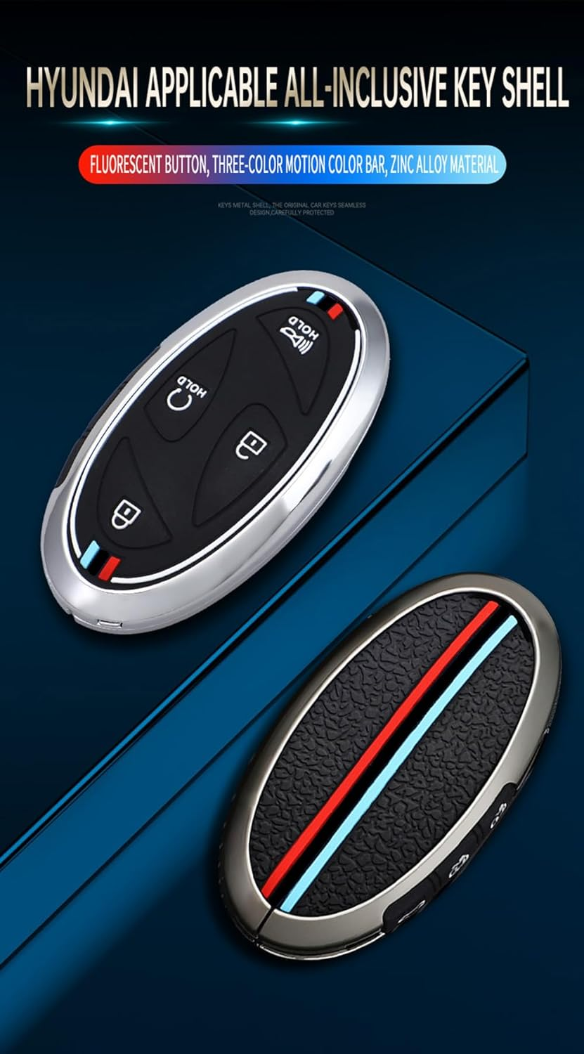 Ontto Key Cover Fit for Hyundai 5-Button Key Fob,Metal Frame Key Shell Soft Silicone Key Case - 7Btn-Black image number 4