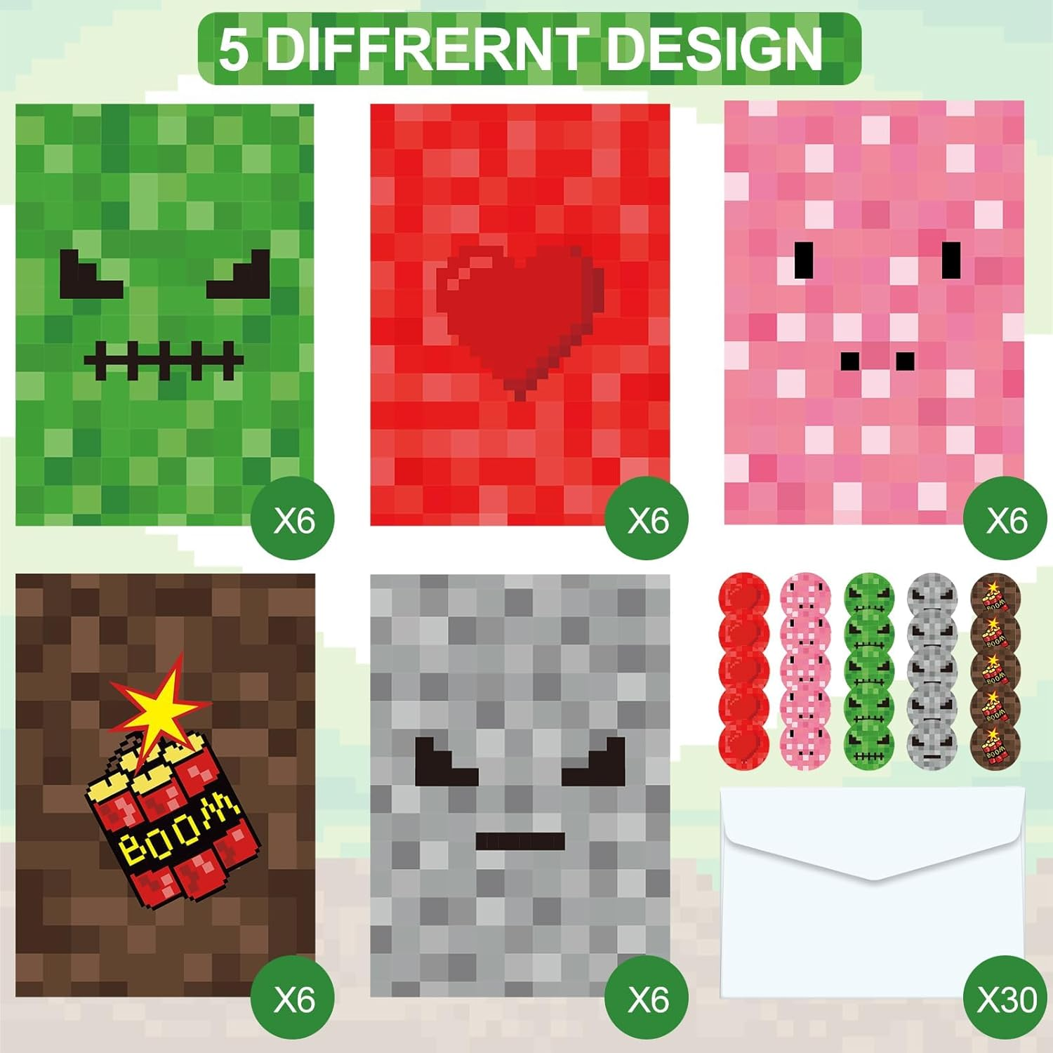 30 Sets Pixel Party Invitations with Envelopes Sticker Video Game Themed Party Invitations Invite Card Vintage Style Design for Kids Teens Adults Pixel Theme Party Favors Video Game Party Decorations image number 2