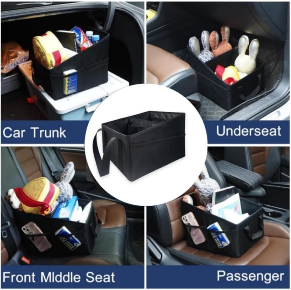 Goxfaca Passenger Seat Organize, Collapsible Small Car Seat Storage Organizer for Console Front or Back, Automotive Backseat Organizer with Belt 4 Cup Holders for Kids Accessories Drinks image number 4