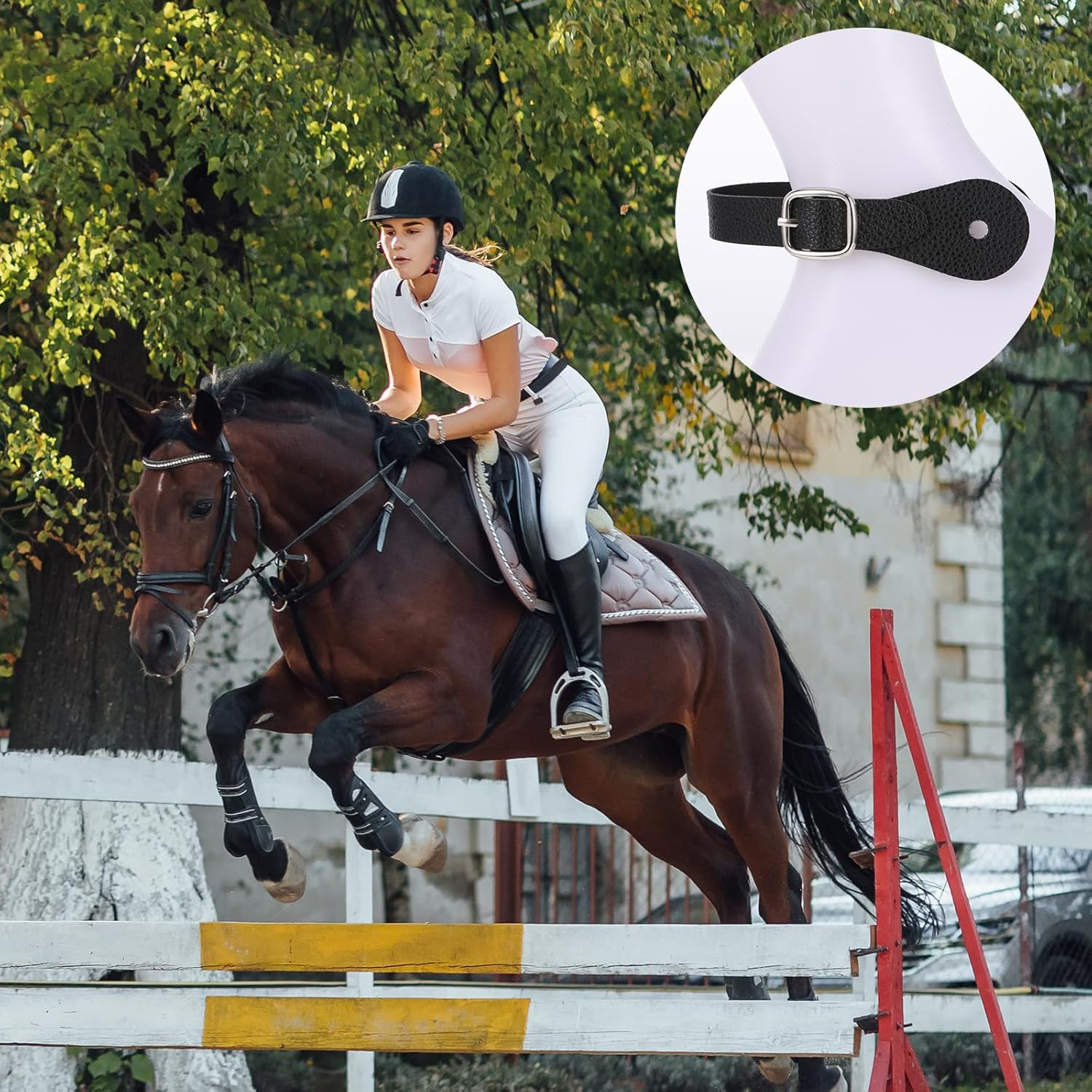 2 Pcs Leather Spurs for Cowboy Boots, 10 Inches Adjustabl Spur Straps with 6 Holes for Western Men and Women'S Boots Equipment Bull Riding Spurs Horse Riding Accessories - Black image number 3