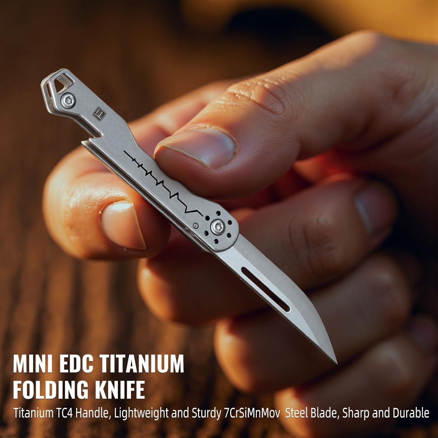 FGK2 Mini Titanium Utility Knife with Bottle Opener, Mini EDC Pocket Knife with 7Cr Steel Blade, EDC Pocket Tool Camping Accessory for Outdoor image number 2