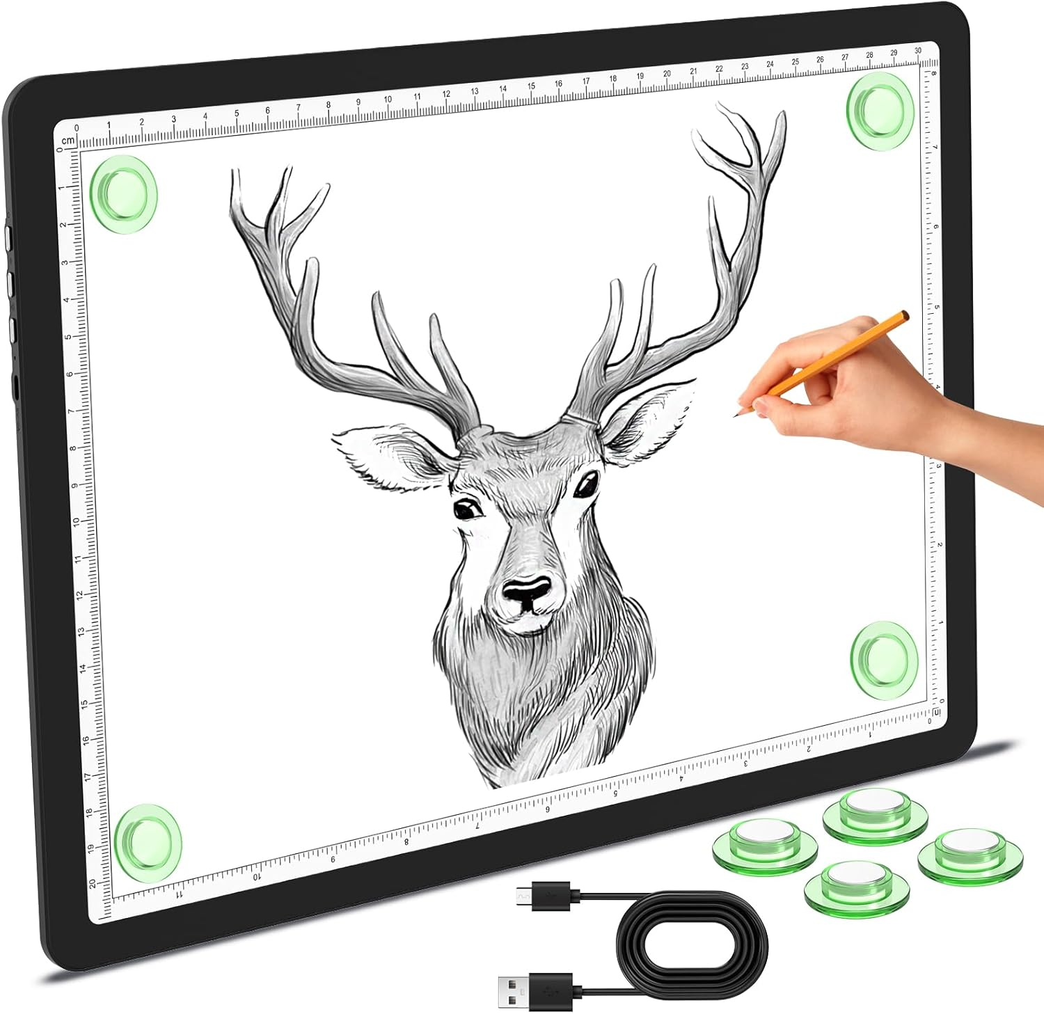 Phylosal Magnetic A4 Light Pad, Super Bright Light Box with Side Button, Diamond Art Light Board, Lightbox for Tracing and Drawing, USB Power Artcraft Light Table for Sketching, Weeding Vinyl (Black) image number 1