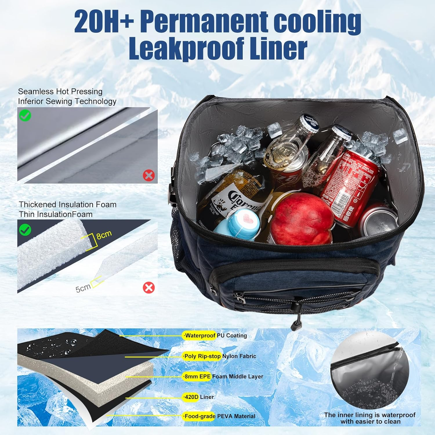Backpack Cooler Insulated Leak Proof for Men Women 36 Cans Soft Cooler Backpack Insulated Waterproof Large Capacity Coolers Bag Portable for Lunch Camping Travel Picnic Hiking image number 1
