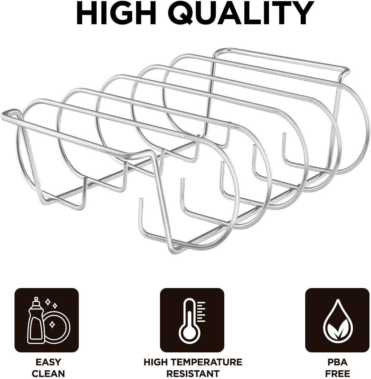 Rib Rack, Stainless Steel Roasting Stand, Holds 4 Ribs for Grilling Barbecuing & Smoking - BBQ Rib Rack for Gas Smoker or Charcoal Grill image number 6