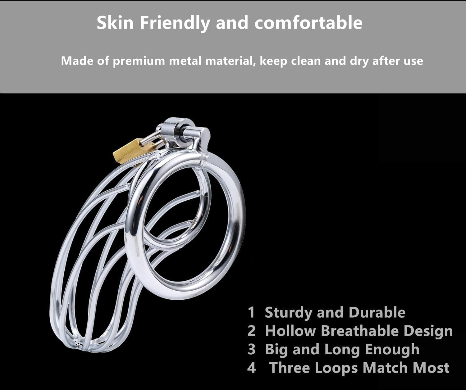 Gewaha Premium Metal Silver Locked Cage Adult Sex Toy for Men Tainless Steel Metal Male Chastity Device Locked Cage Sex Toy for Men(50Mm Ring) image number 3