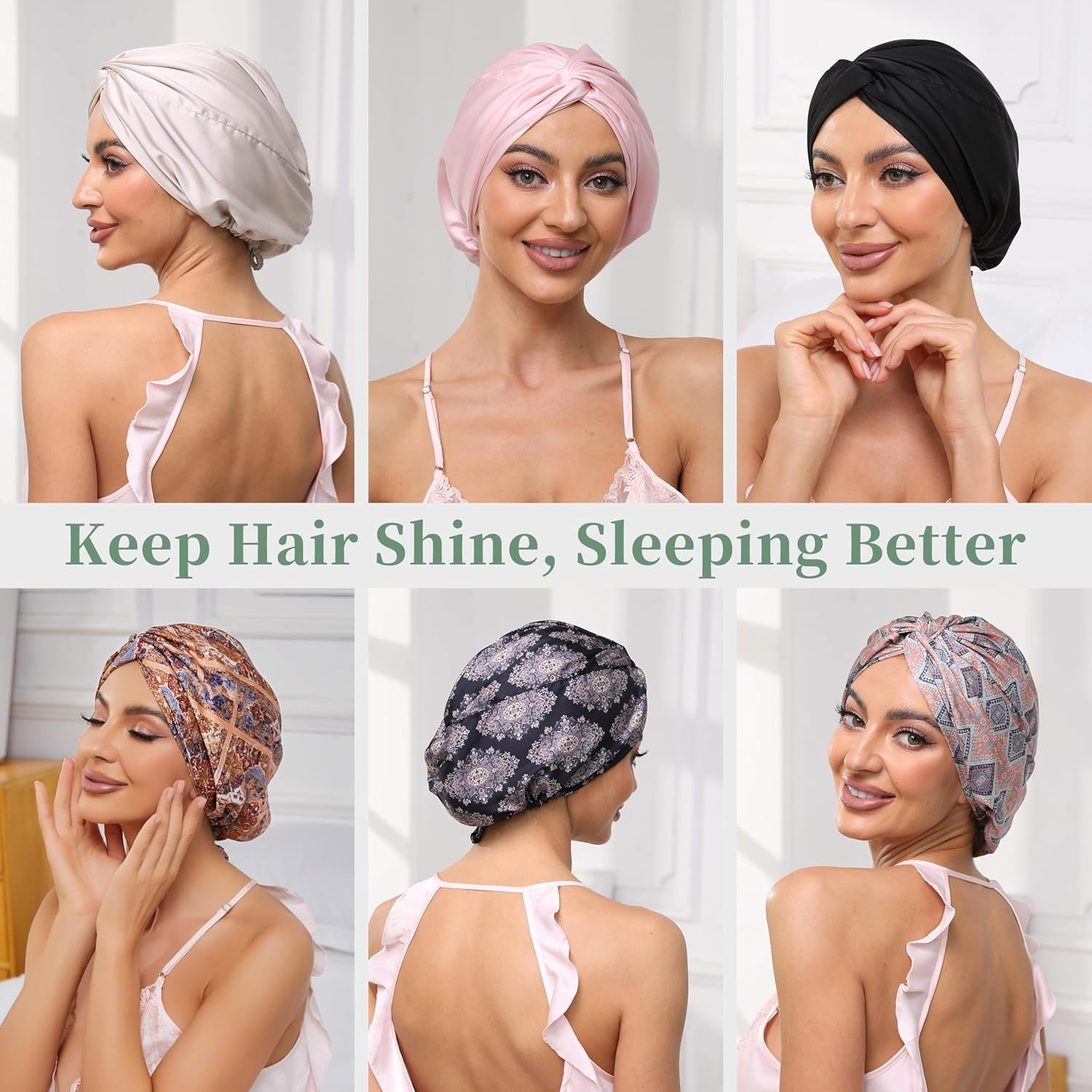 Silk Satin Sleeping Bonnet for Women: Men Adjustable Curly Hair Braid Wrap Night Cap Tie Elastic Drawstring Band image number 1