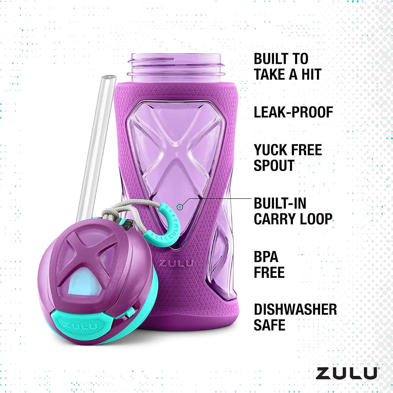 Zulu Torque Bpa-Free Plastic Water Bottle with Flip Straw, 12 Oz, Purple - Pink image number 4