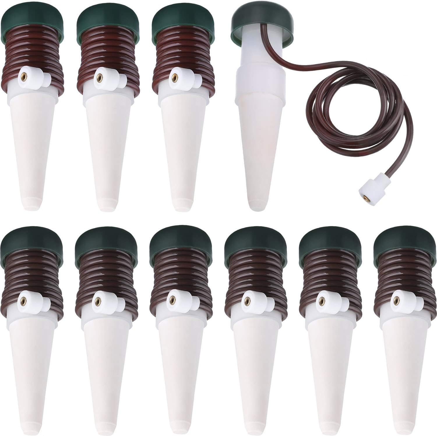 10 Pack Plant Watering Stakes Automatic Devices Plant Self Drip Irrigation Slow Release Indoor Outdoor Terracotta Water Spikes for Potted Plants Flower (Dark Green Base)