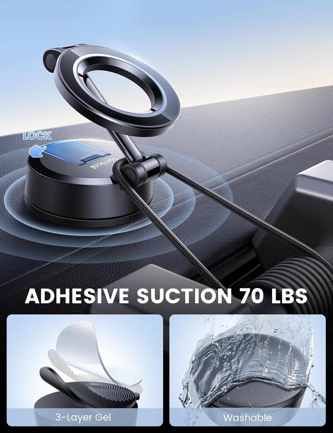 Lamicall for Mag Safe Car Mount [70LBS Powerful Suction] Magnetic Phone Holder for Car, 360&deg; Rotation Suction Cup Phone Mount Dashboard Windshield Fit Iphone 17 Pro Max Air 16 plus 15 14 13 12 image number 3