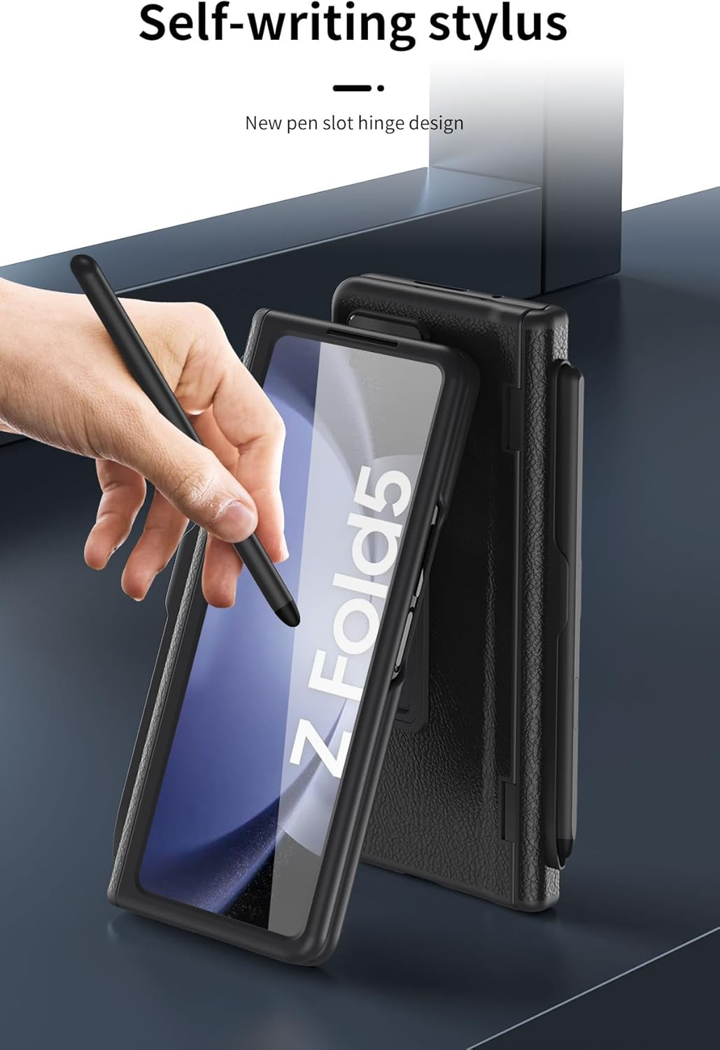 COQUE Samsung Galaxy Z Fold 6 Leather Case with Screen Protector, Stand Cover with Full Body Protection for Hinges - Stylus Slot - Blue - Green image number 3