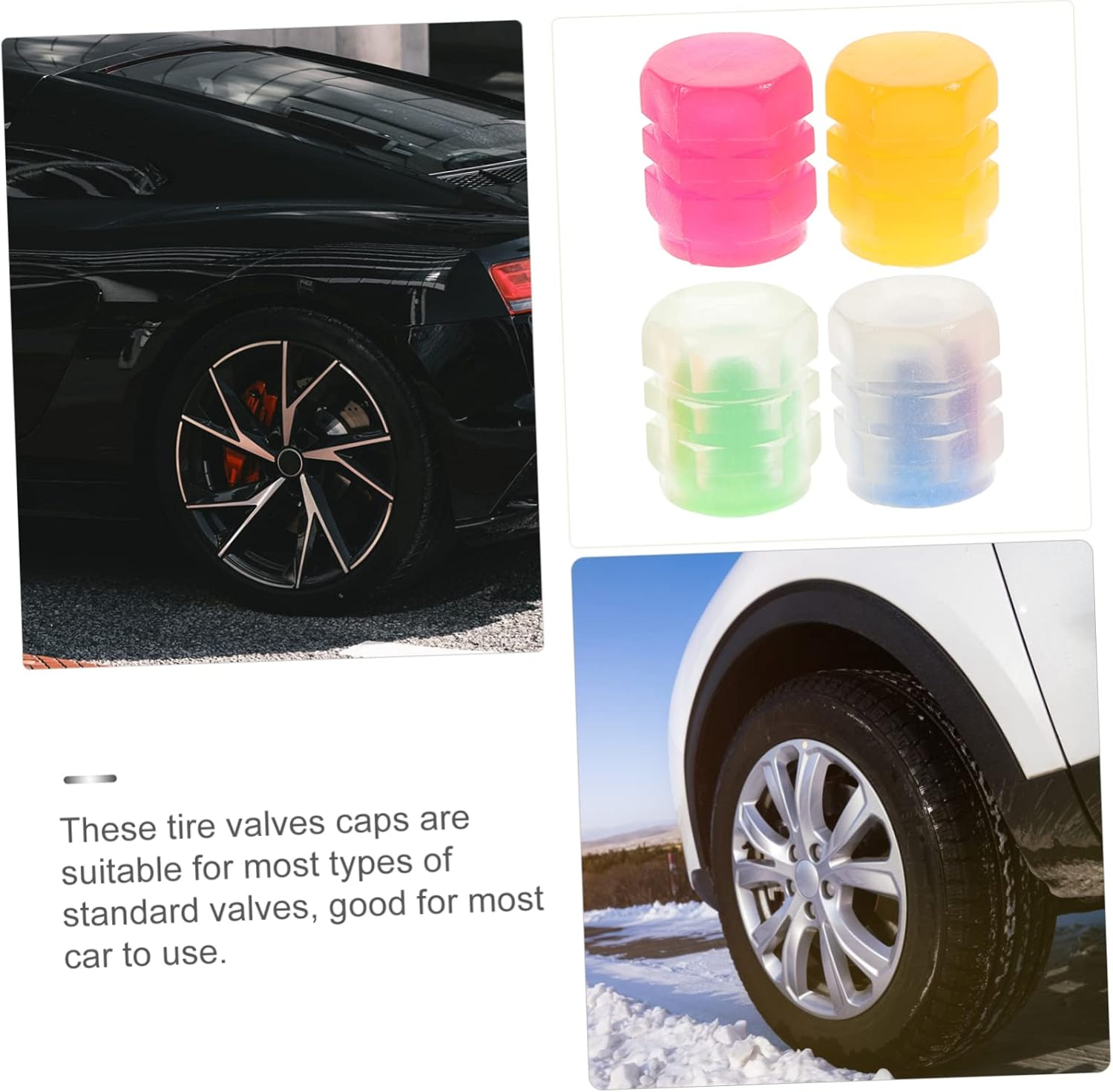 SHERCHPRY 24Pcs Universal Fluorescent Tire Valves Caps Glow in the Dark Car Tire Caps Stem Covers for Automotive Wheels Nighttime Visibility and Decoration image number 4