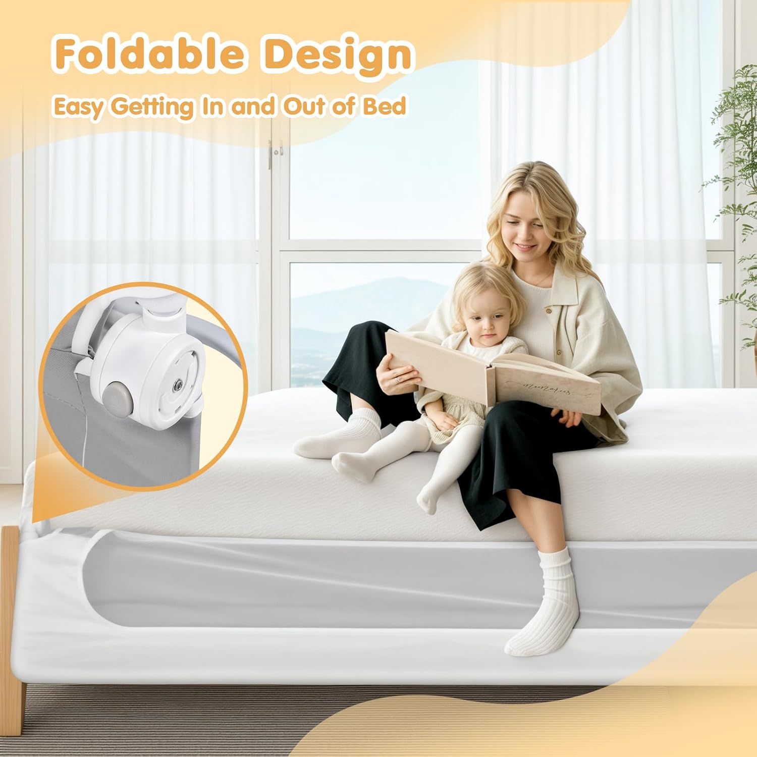 Advwin Foldable Baby Bed Rail for Toddlers Adjustable Kids Safety Guard Swing down Bed Rails, Fit Queen King Size Bed, 200 * 60Cm image number 2