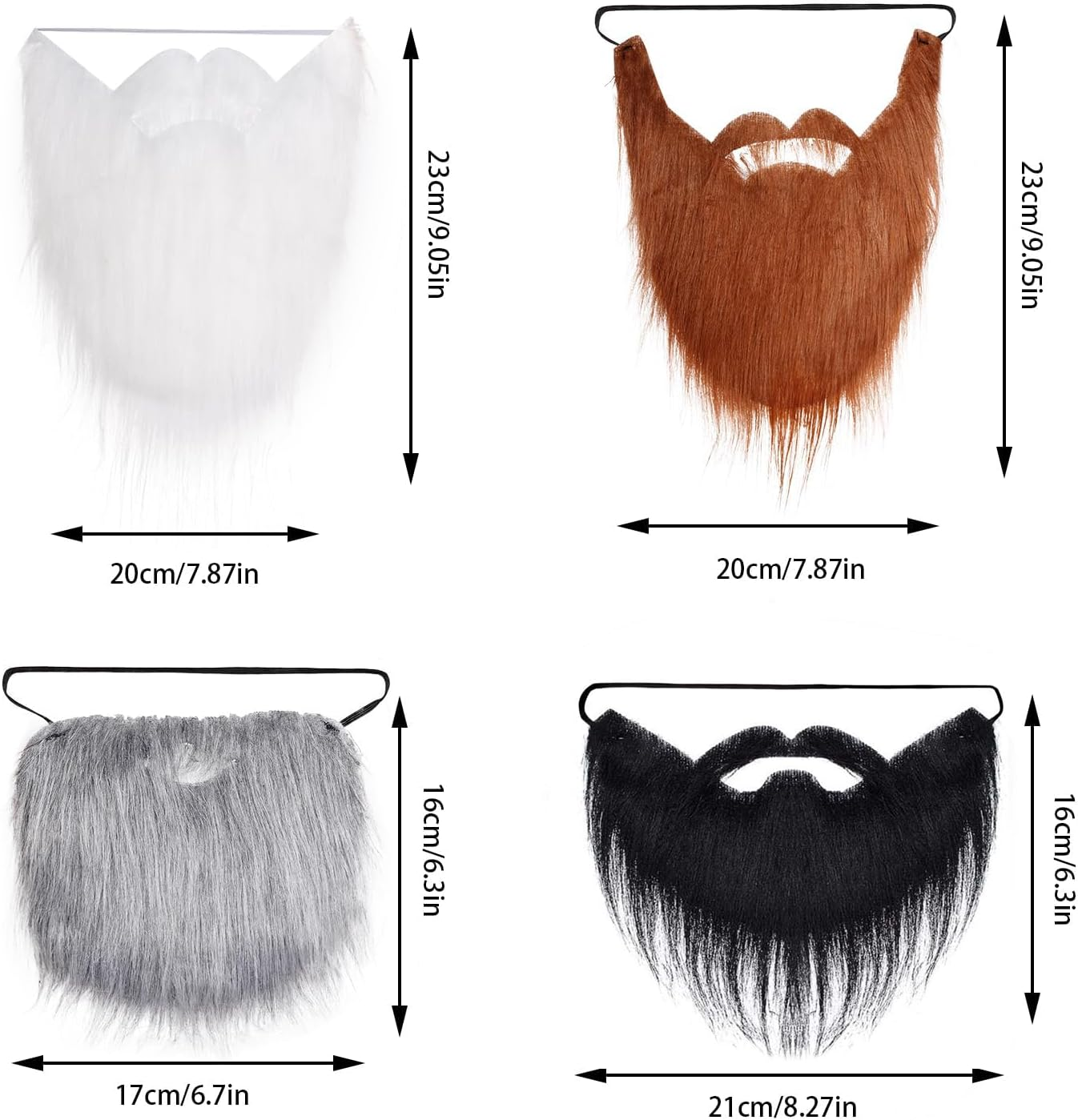 4 Pcs Fake Beard for Costumes, Fake Mustache Wizard Beard for Cosplay, Costume Beards for Adults and Kids (Black Brown Gray White image number 4