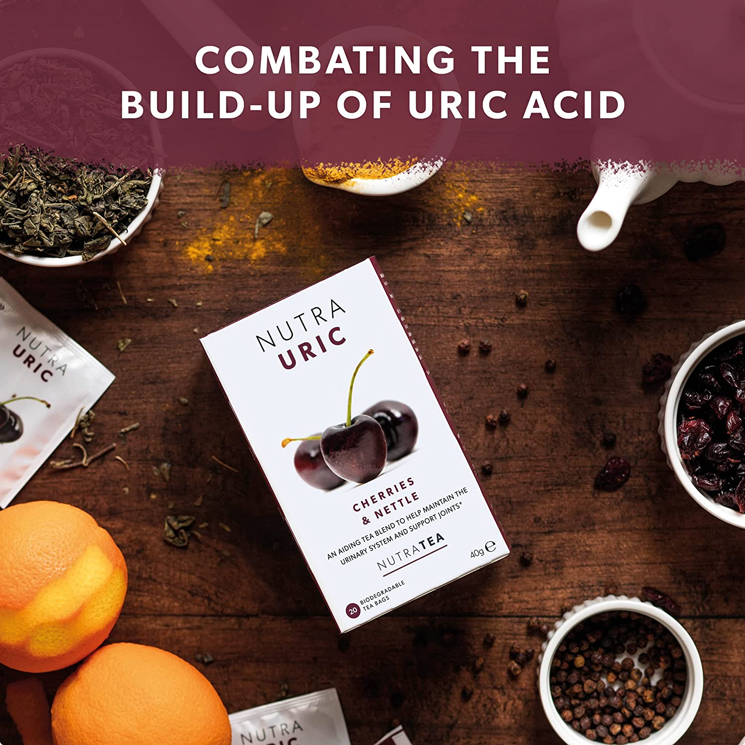 NUTRAURIC - Uric Acid Support - Containing Natural Cherry & Nettle - 40 Enveloped Tea Bags - by Nutra Tea - Herbal Tea - (2 Pack) image number 6