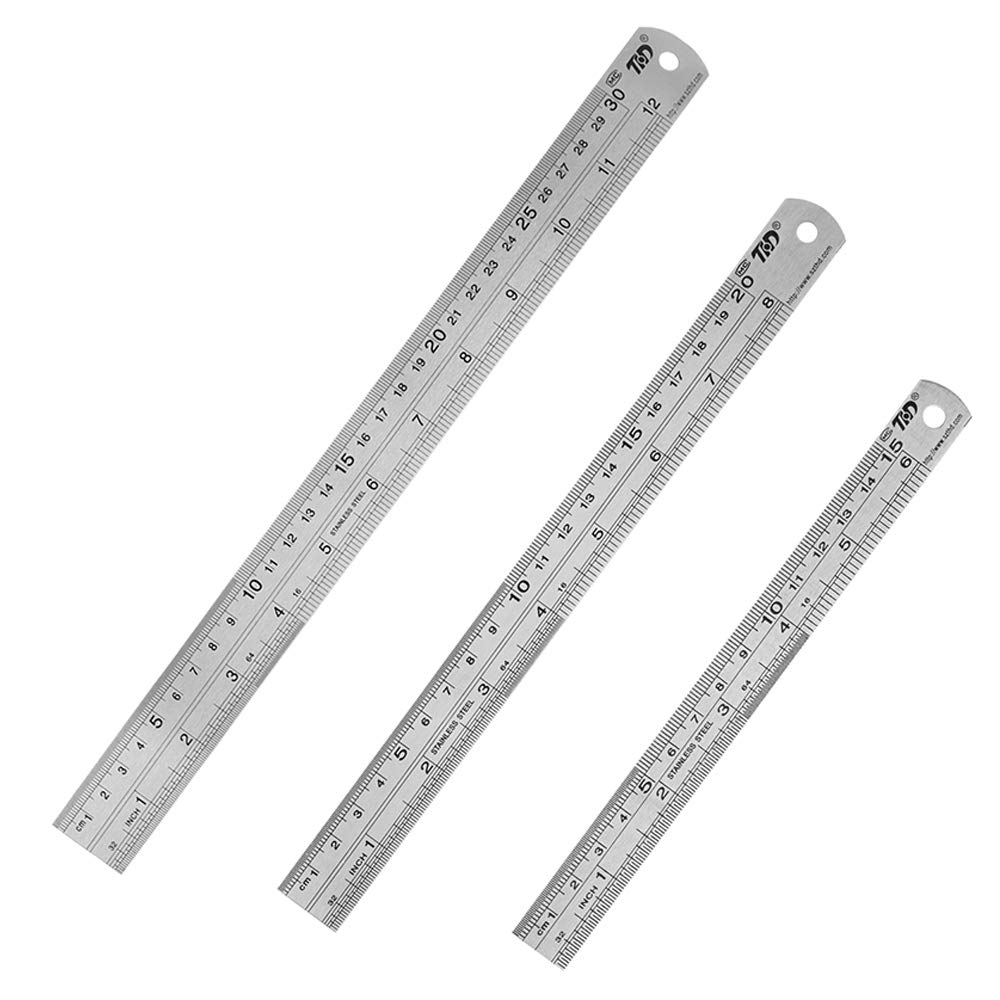 Stainless Steel Ruler 15Cm+20Cm+30Cm Office Ruler 3 Pieces Set Metal Rulers Kit for Engineering, Teaching (3 X Ruler) image number 1