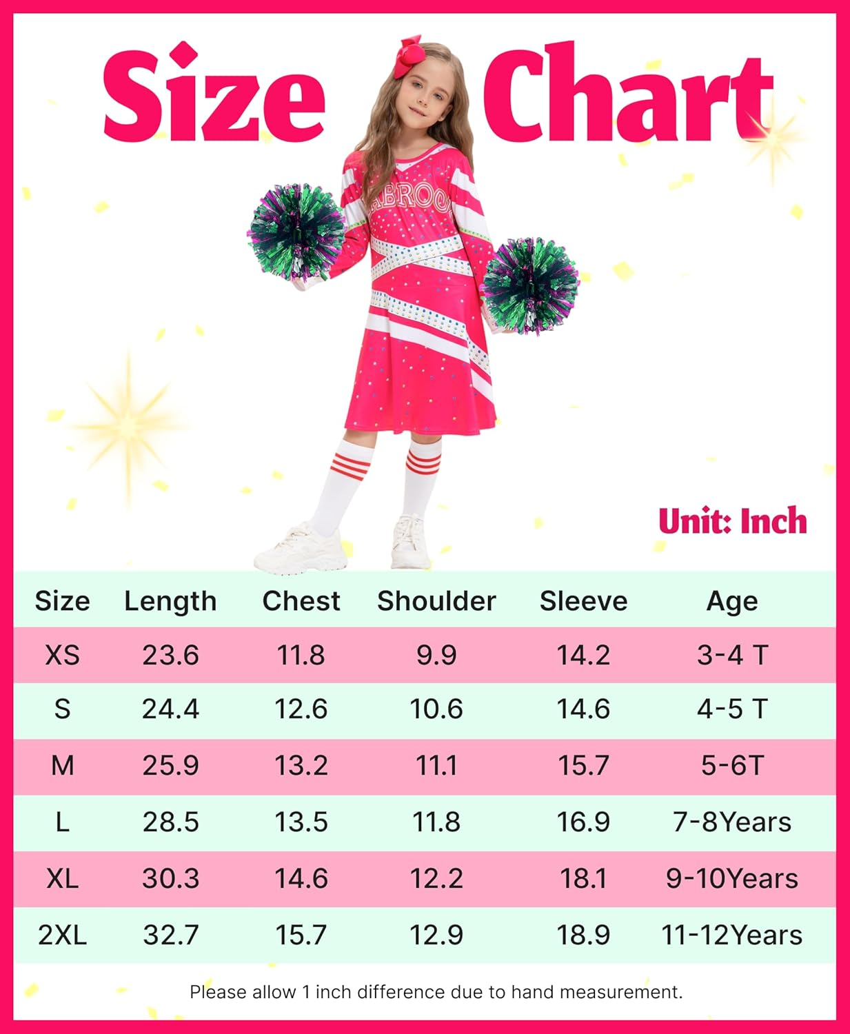 Girls Cheerleader Costume Outfit Halloween Cheer Uniform Dress up with Accessories image number 2