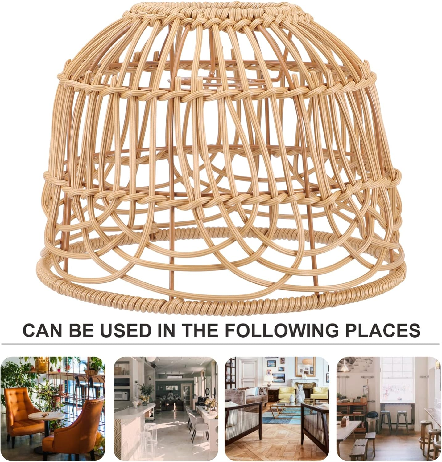 LIFKOME Vintage Decor Pendant Lampshade Rattan Woven Lamp Cover Light Bulb Cage Ceiling Light Shade Rattan Basket Lamp Cover for Home Kitchen Tea House Farmhouse Woven Lamp Shade image number 6