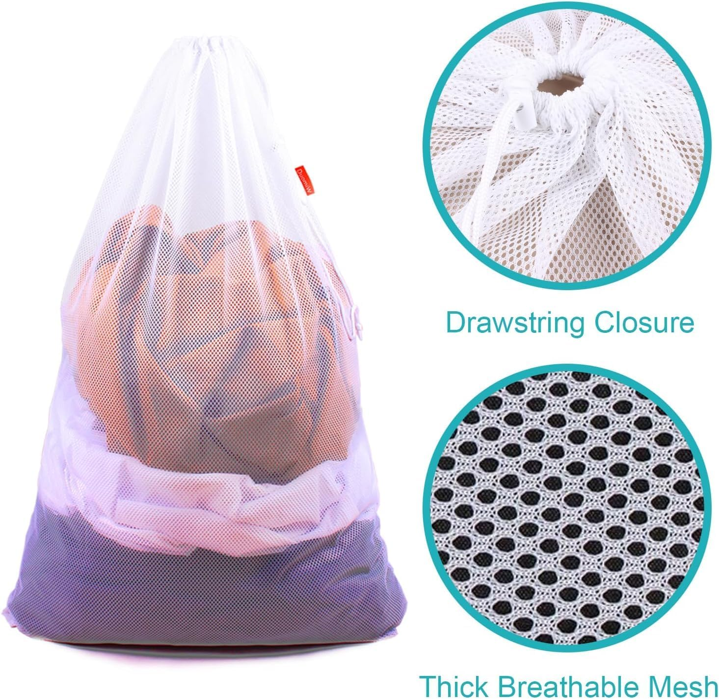 Drawstring Laundry Bag, Drawstring Clothing Protective Laundry Bag, Curtain Clothing Storage Bag, Suitable for Tourists and Apartment Residents (2 White & 1 Black, 60 * 90CM) image number 4