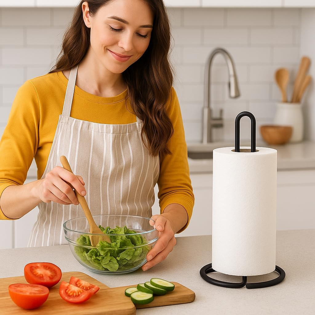 Creative Home Black Iron Paper Towel Holder Heavy Duty Metal Wire Stand for Kitchen Countertop or Dining Table Powder Coated One-Piece Design, Matte Black Finish image number 5