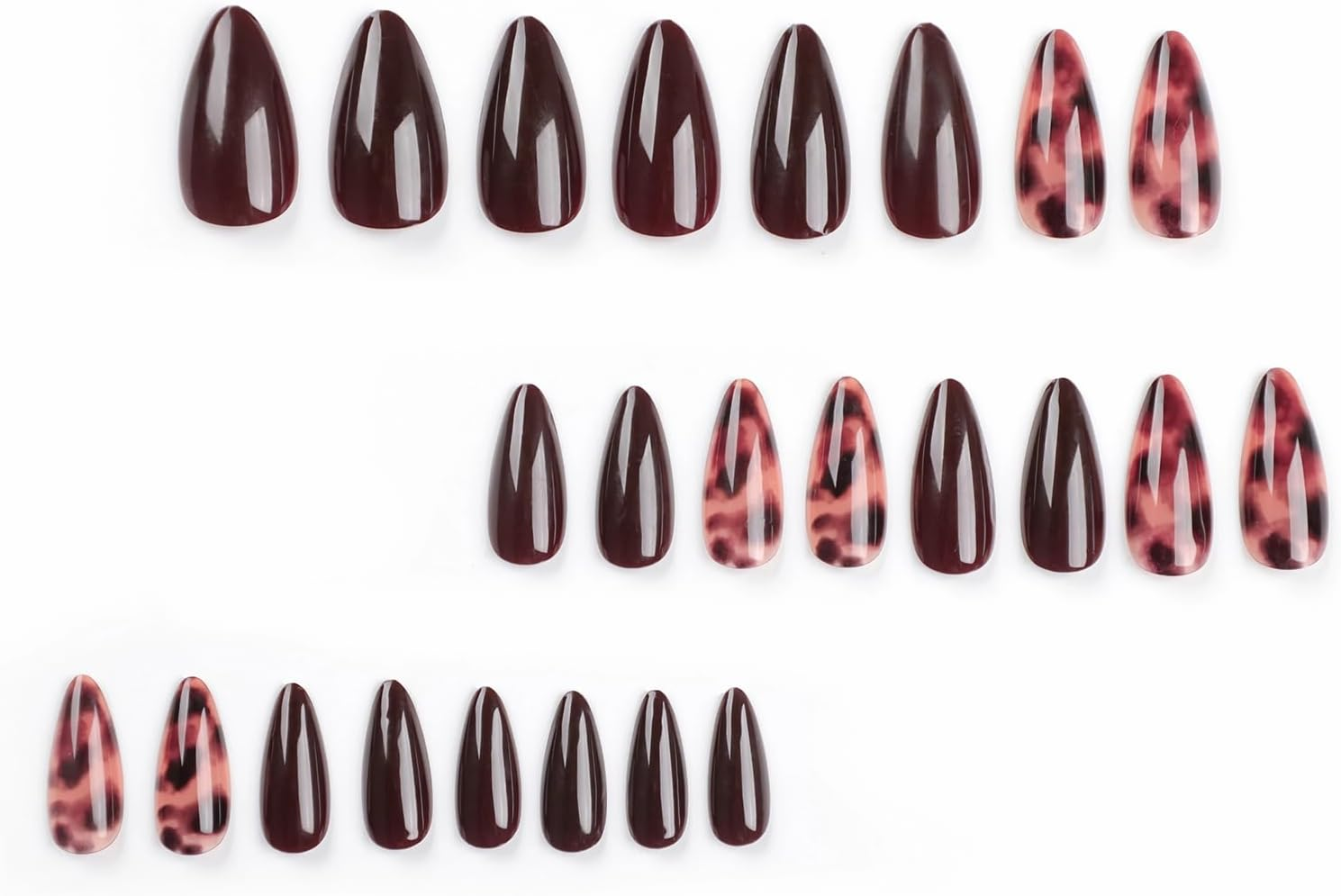 MISUD Medium Almond Press on Nails, Glossy Fake Nails, Autumn Brown Acrylic Nails, Artificial Needle Nails, Adhesive False Nails with Design Autumn Ombre Design, 24PCS image number 1