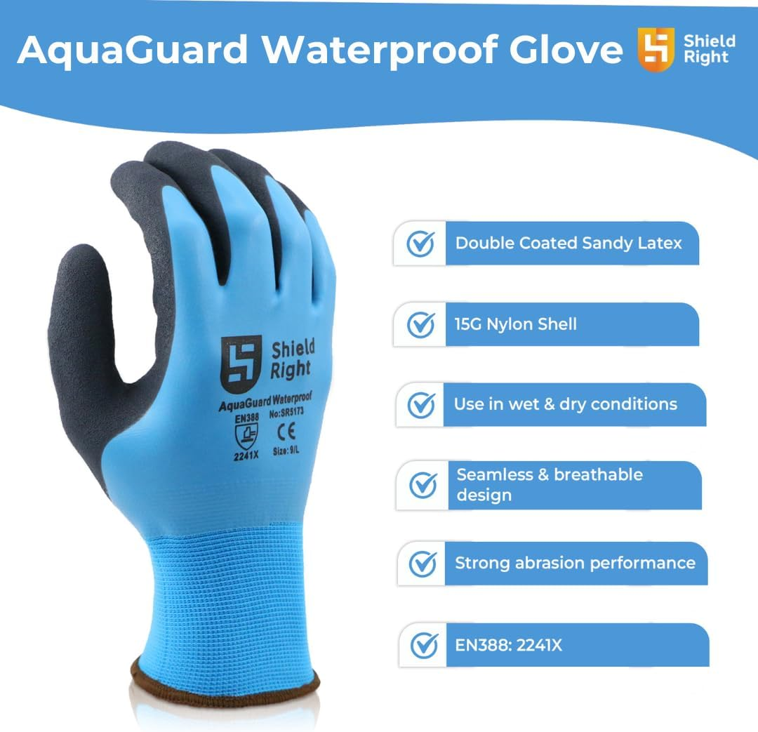 Shield Right Aquaguard Waterproof Work Gloves, 15 Gauge Double Coated Winter Work Glove, Wet & Dry Use, Liquid/Chemical & Abrasion Resistant image number 4