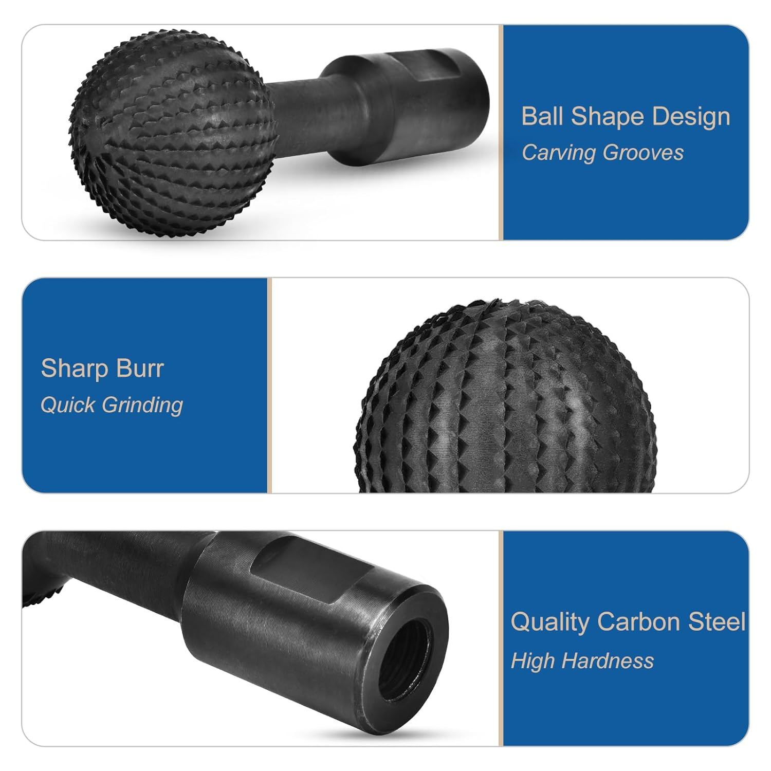 Jonphoe Sphere Rotary Burr with 5/8-11 Threads for 4 1/2" and 5" Angle Grinder, Carbon Steel Ball Gouge Angle Grinder Attachments for Woodworking Polishing Engraving image number 3