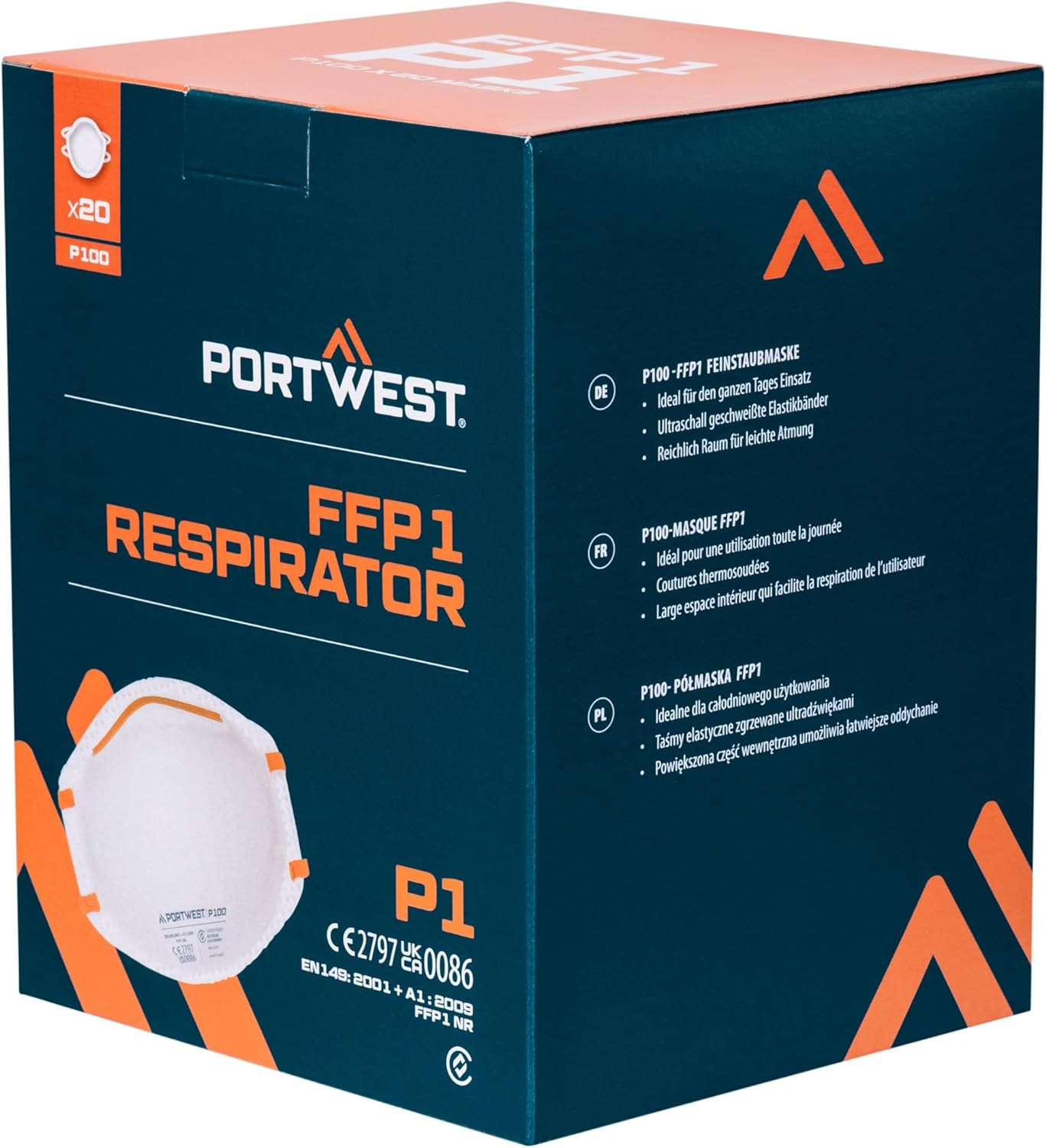 Portwest P100 Disposable FFP1 Respirator Face Mask (Pack of 20) White image number 4