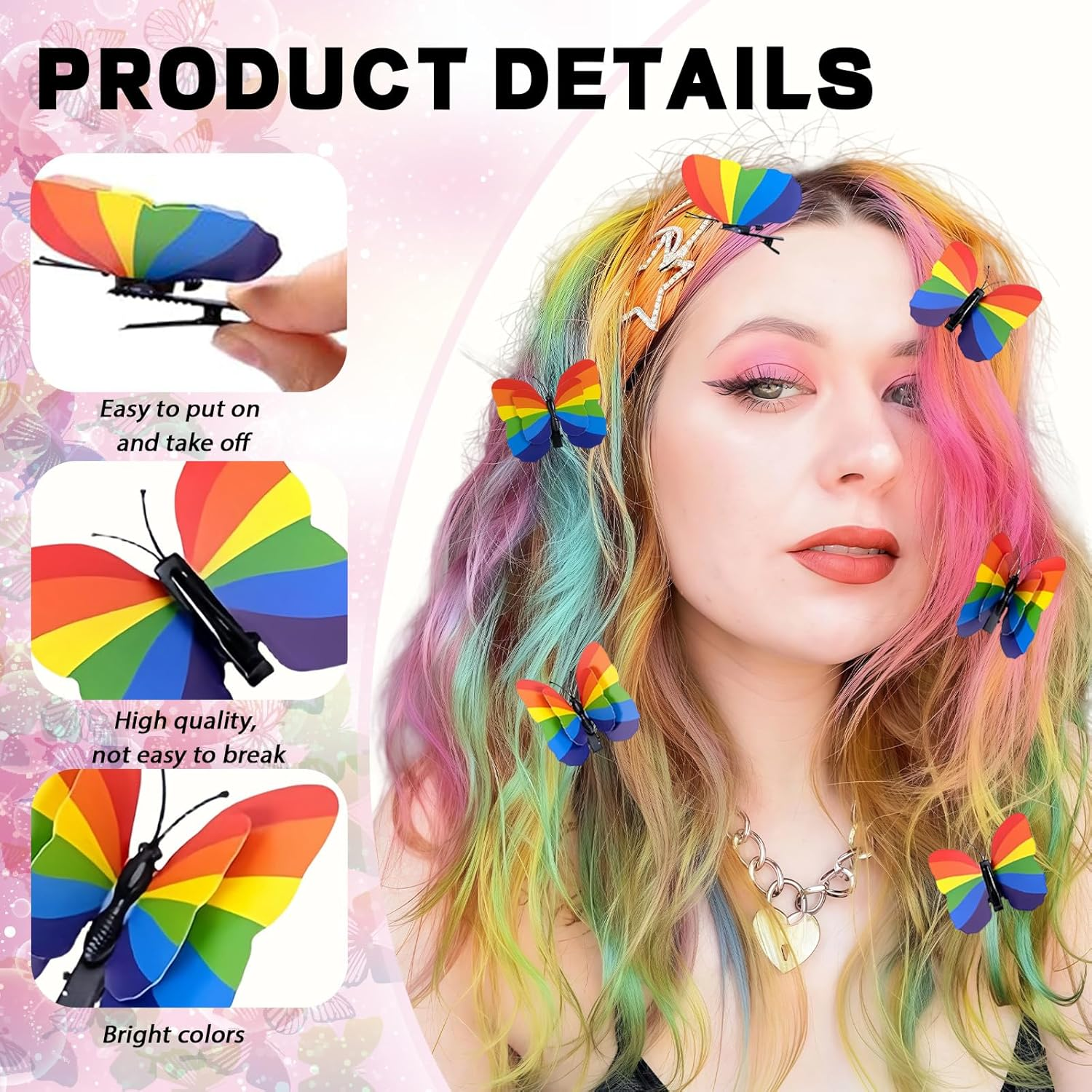 LUMOOM Pack of 8 Butterfly Hair Clips, Hair Accessories Butterfly Hair Clip with Foldable Wings, Rainbow Butterfly Clips, Hair Accessories for Children, Girls, Women image number 1