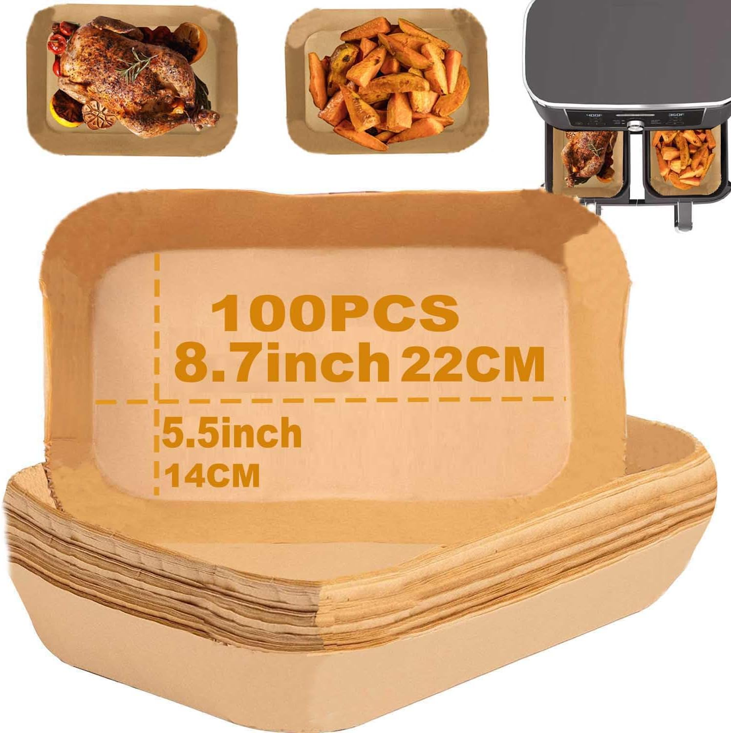 Baking Paper Hot Air Fryer, Pack of 100 Airfryer Baking Paper Non-Stick Waterproof Oilproof Disposable Trays Air Fryer Parchment Paper Liner